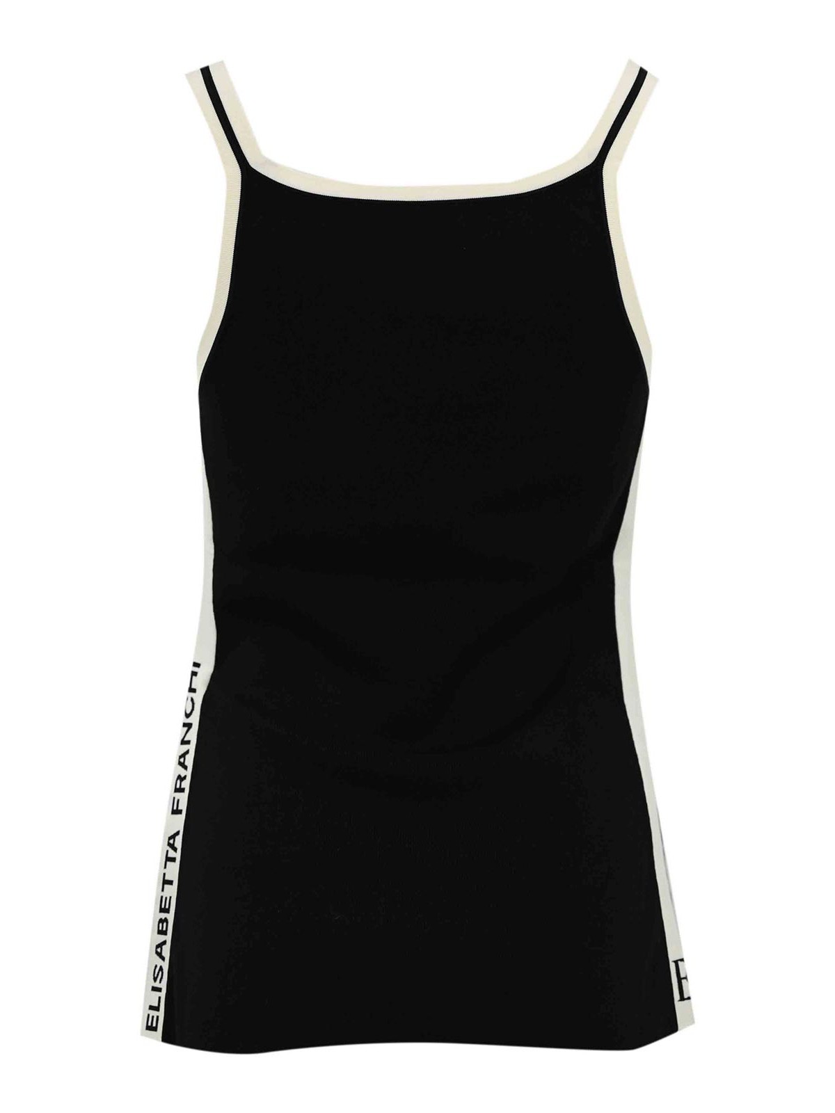 Elisabetta Franchi Viscose Top With Logo Bands In Black
