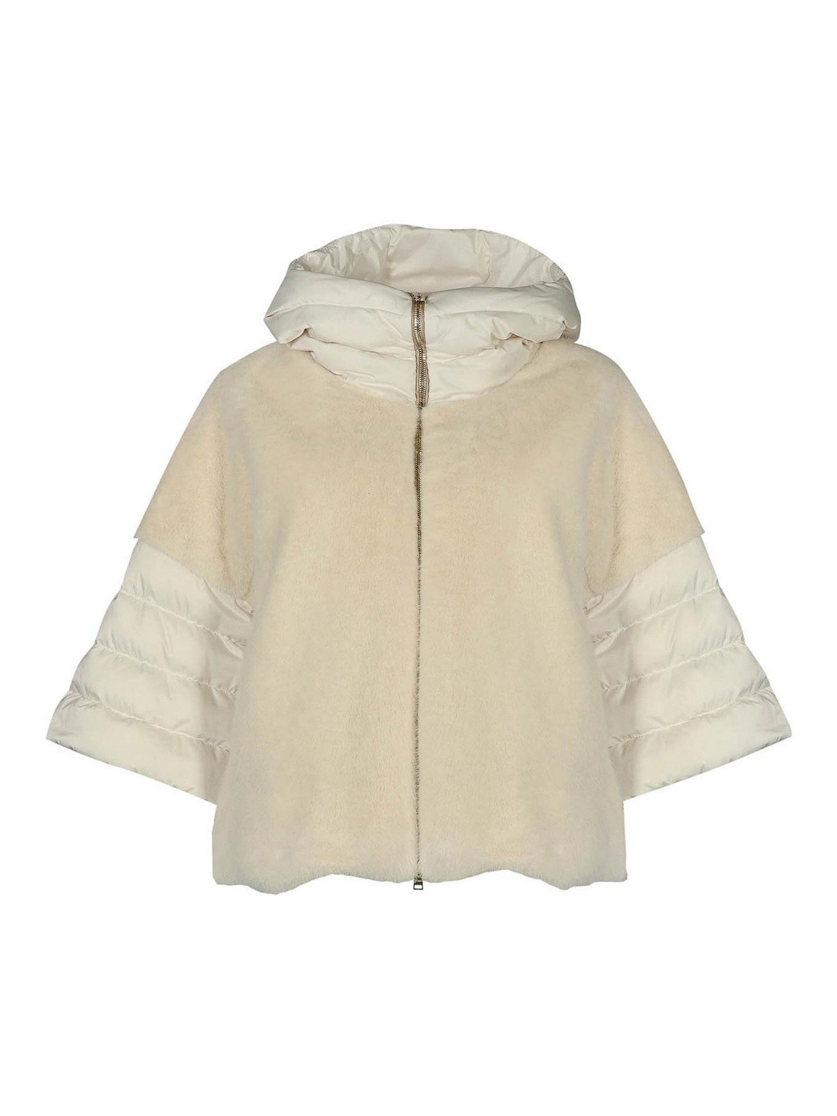 Herno Satin Cape And Lady Alternative Fur In White