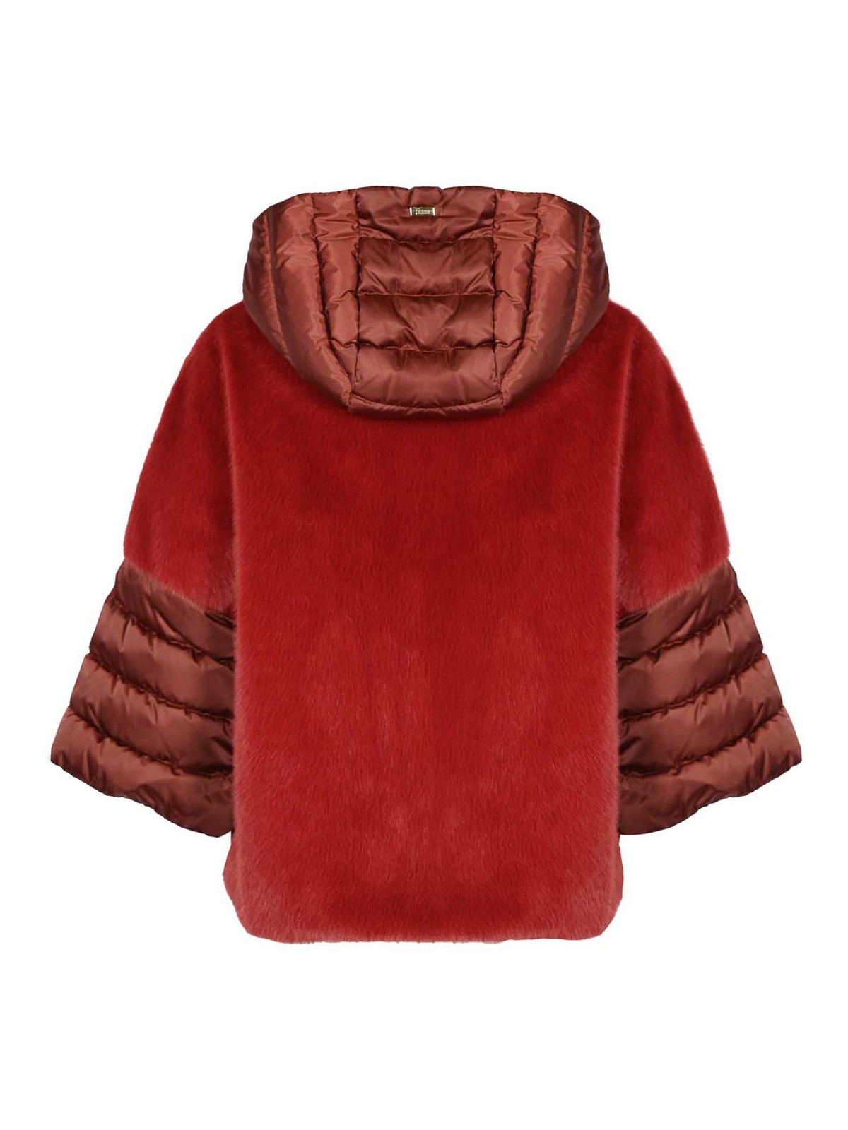 Herno Satin Cape And Lady Alternative Fur In Red