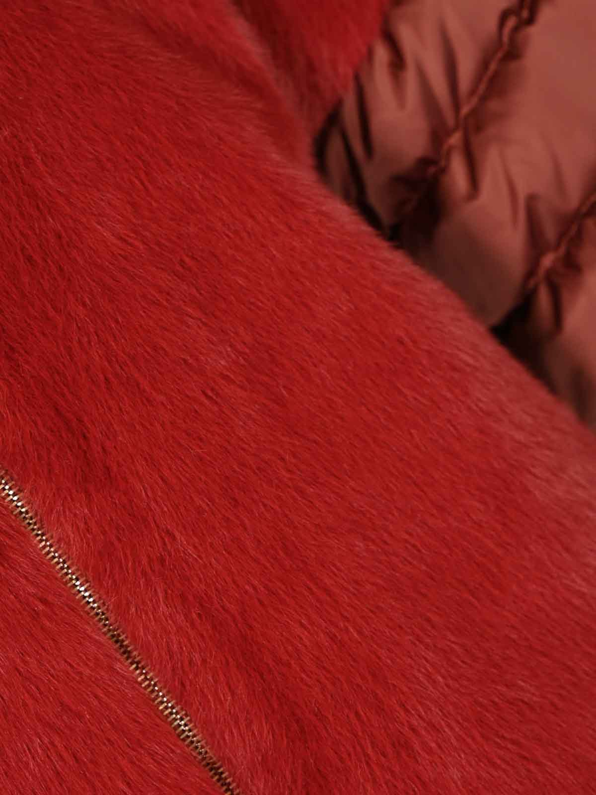 Herno Satin Cape And Lady Alternative Fur In Red