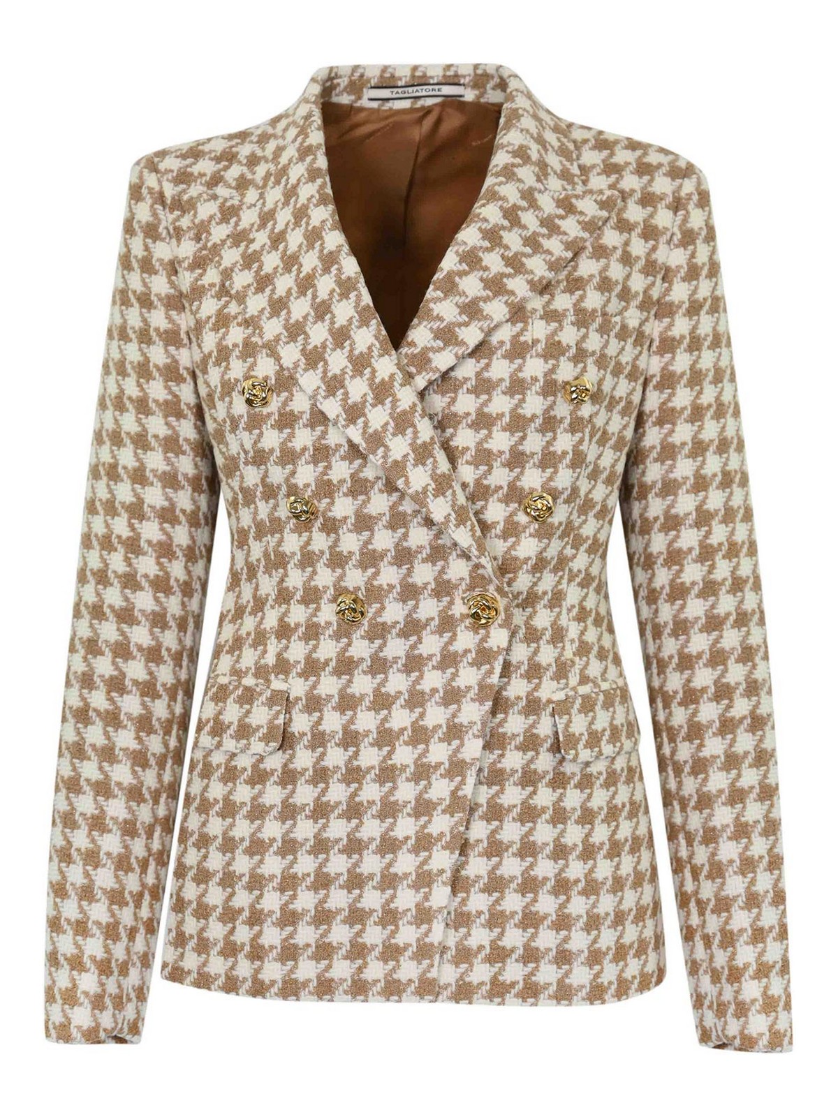 Tagliatore Alicya Houndstooth Wool Jacket In Brown