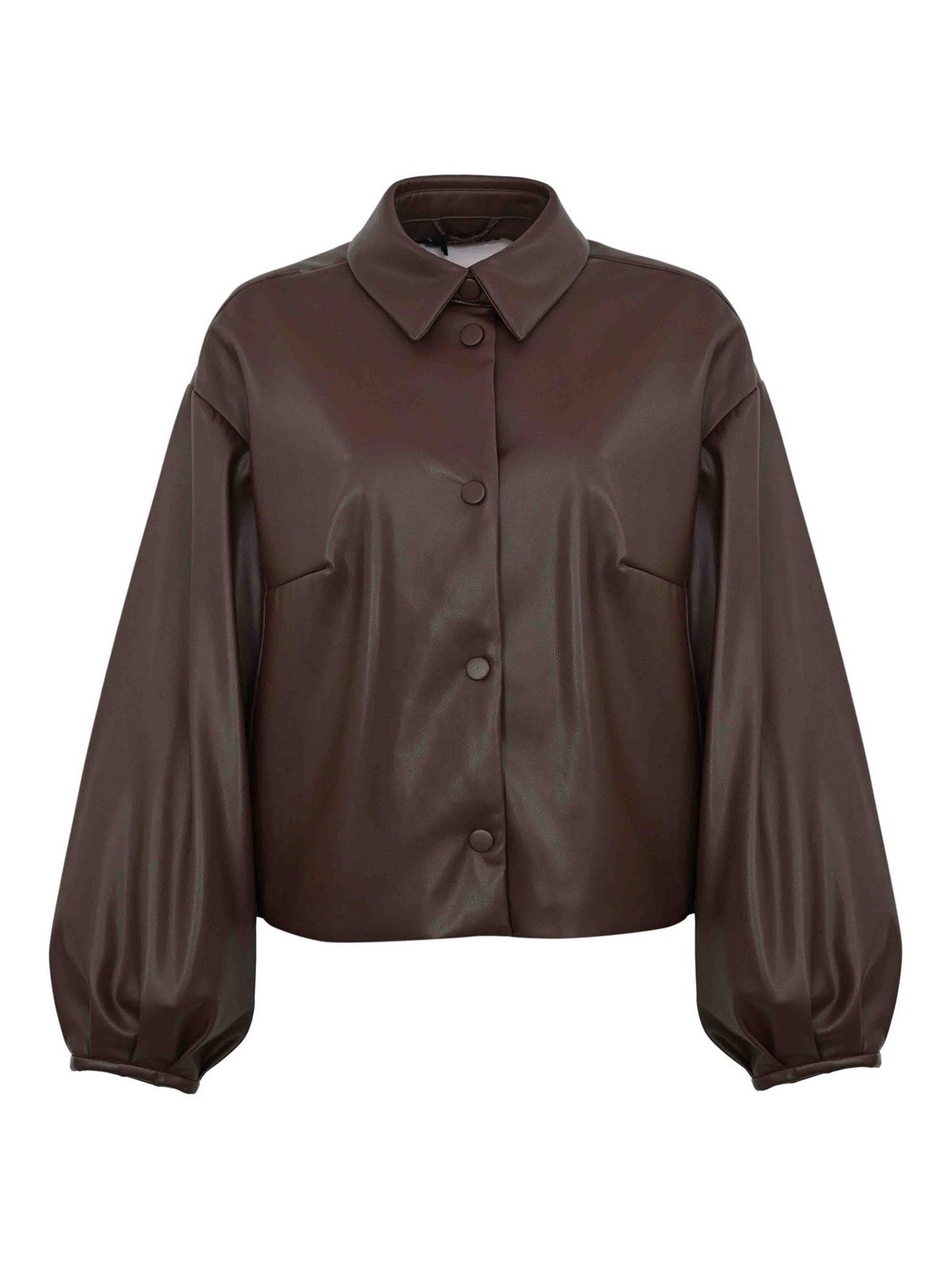 Twinset Blouson Effet Cuir Avec Col Chemise In Brown