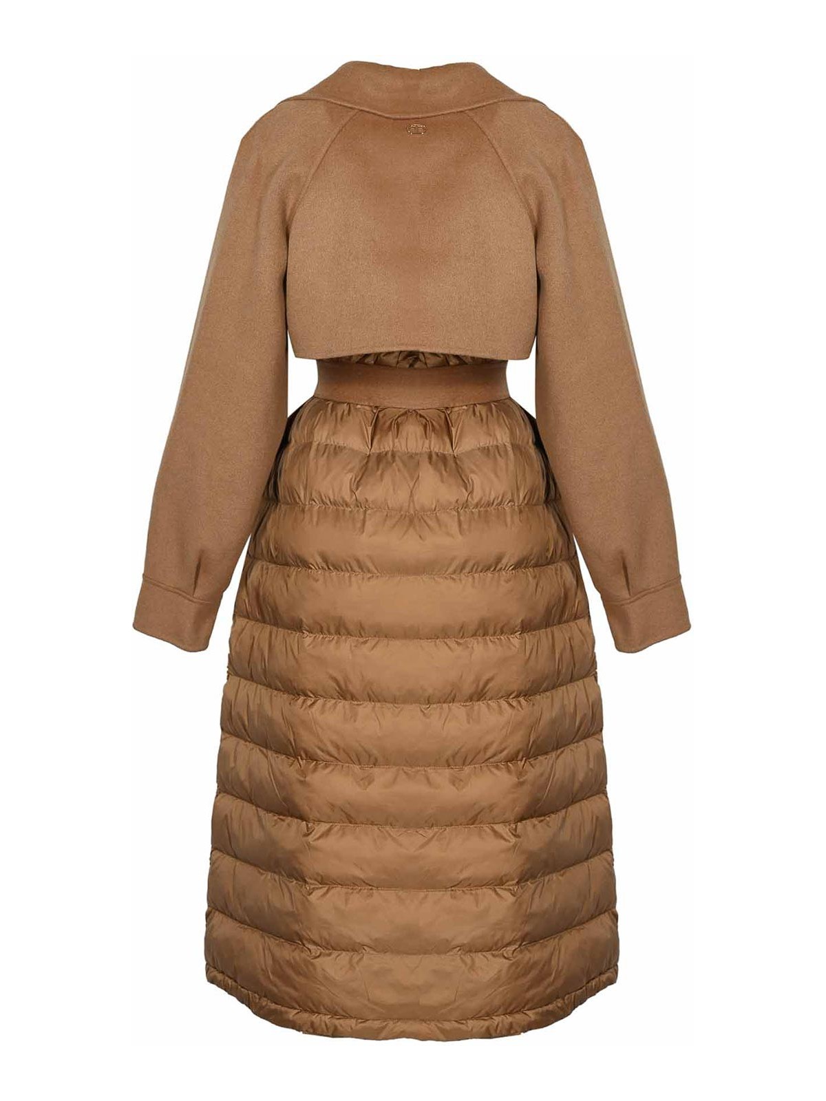 Twinset Wool Coat With Quilted Nylon Inserts In Brown