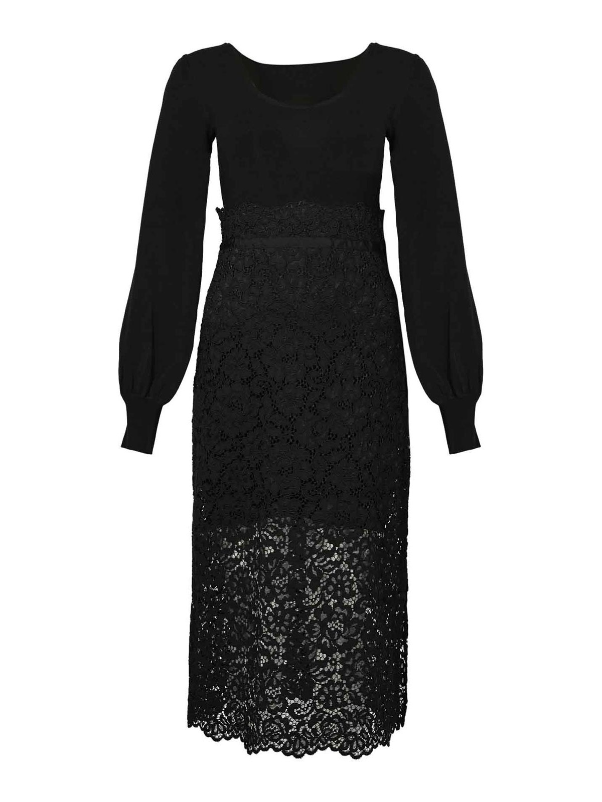 Twinset Robe Midi En Maille Et Dentelle In Black