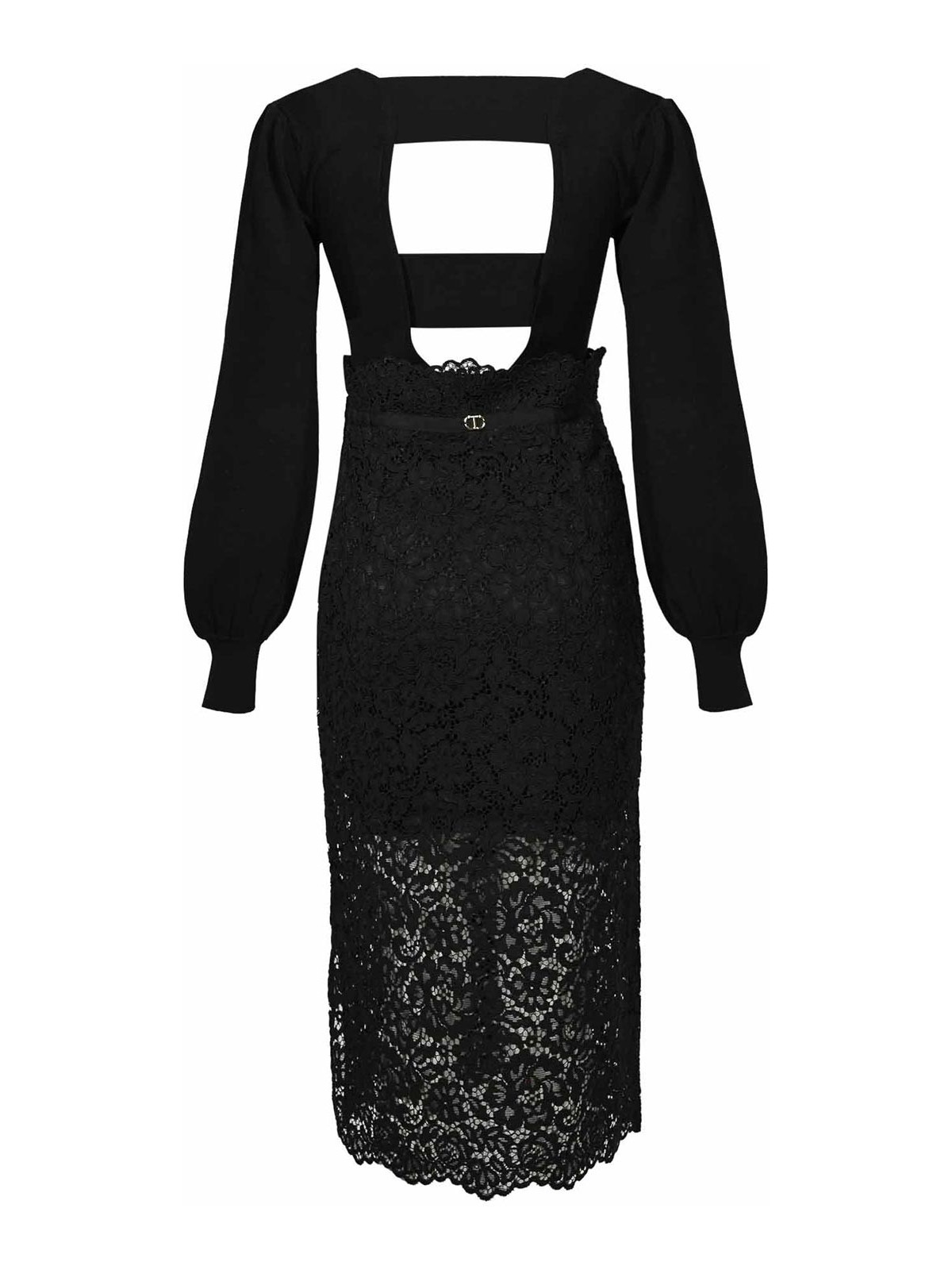 Twinset Robe Midi En Maille Et Dentelle In Black