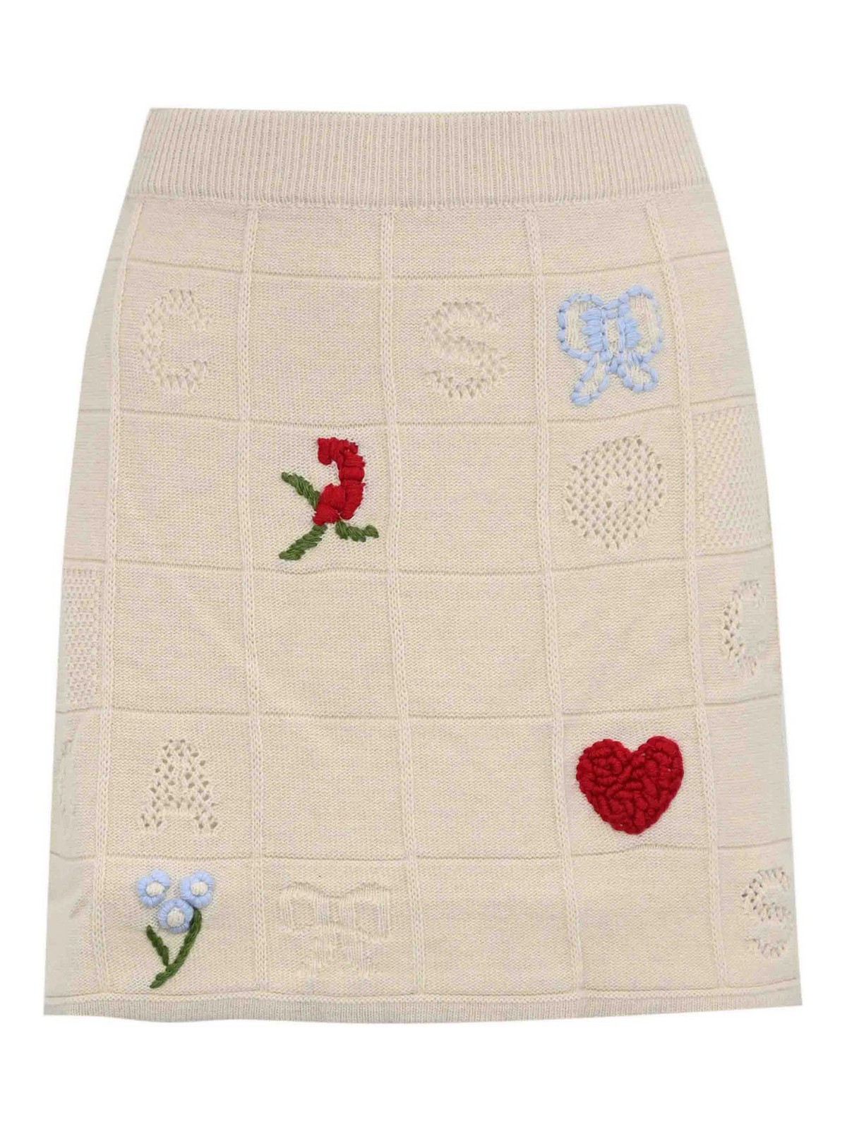 Twinset Treeblend Wool Yarn Skirt With Embroidery In Yellow