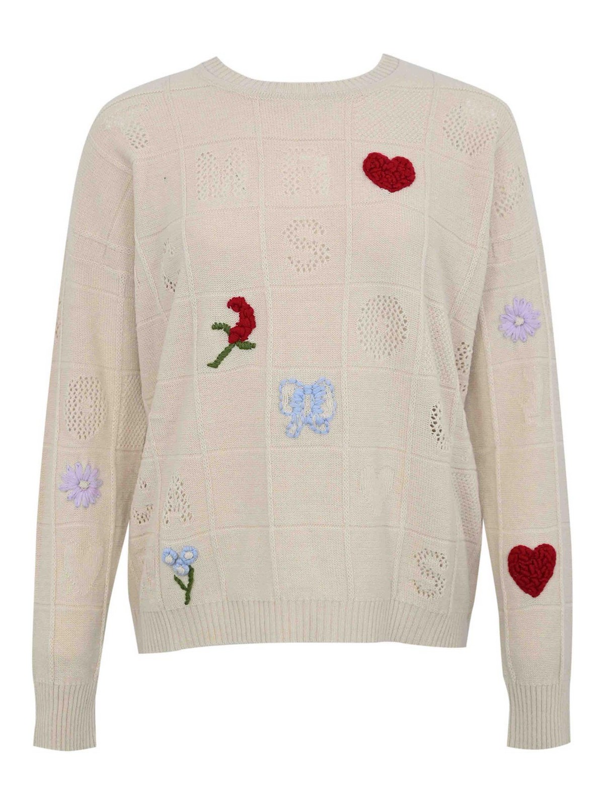 Twinset Treeblend Wool Yarn Sweater With Embroidery In Metallic
