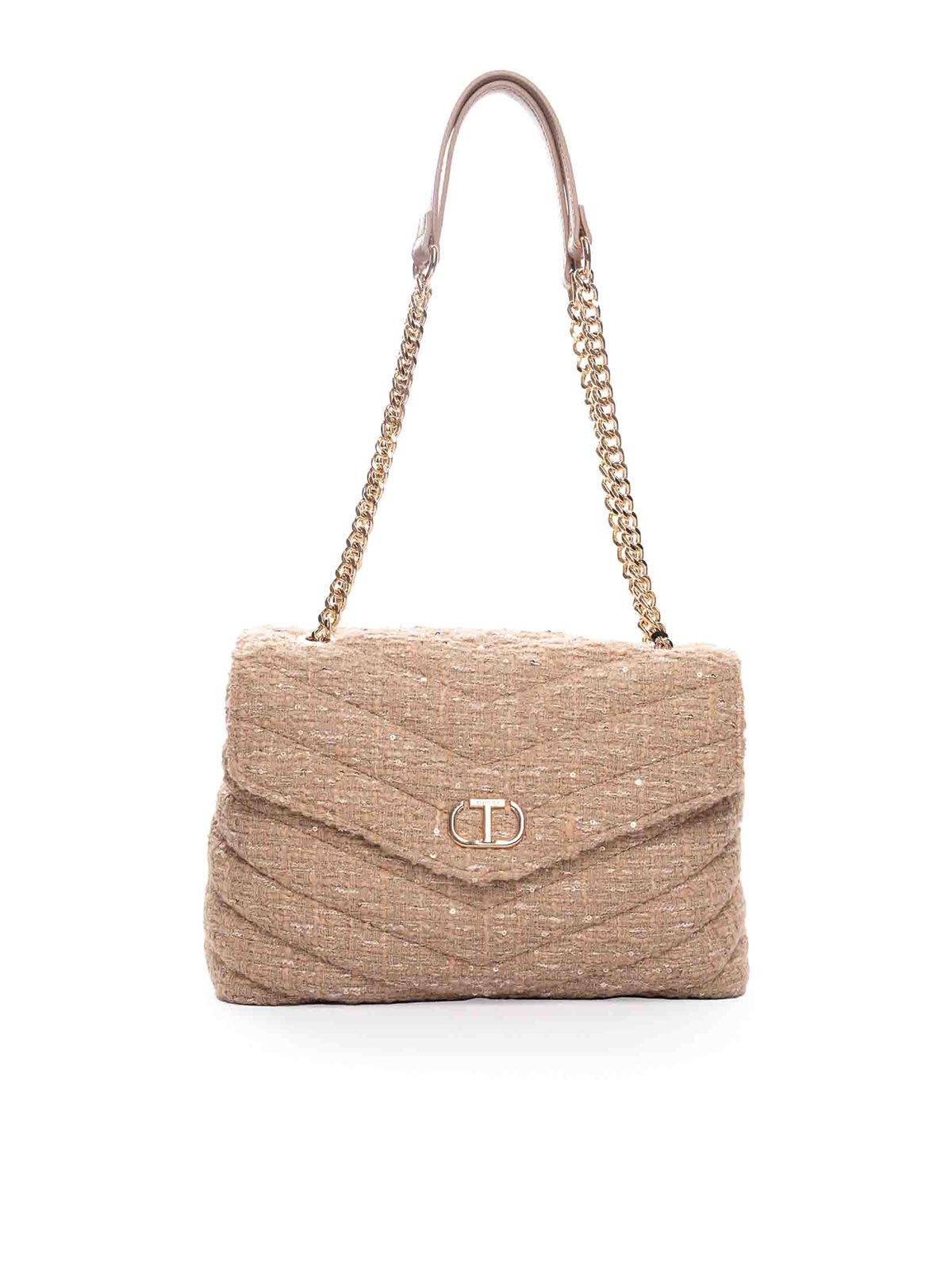 Twinset Dreamy Tweed Shoulder Bag In Sand
