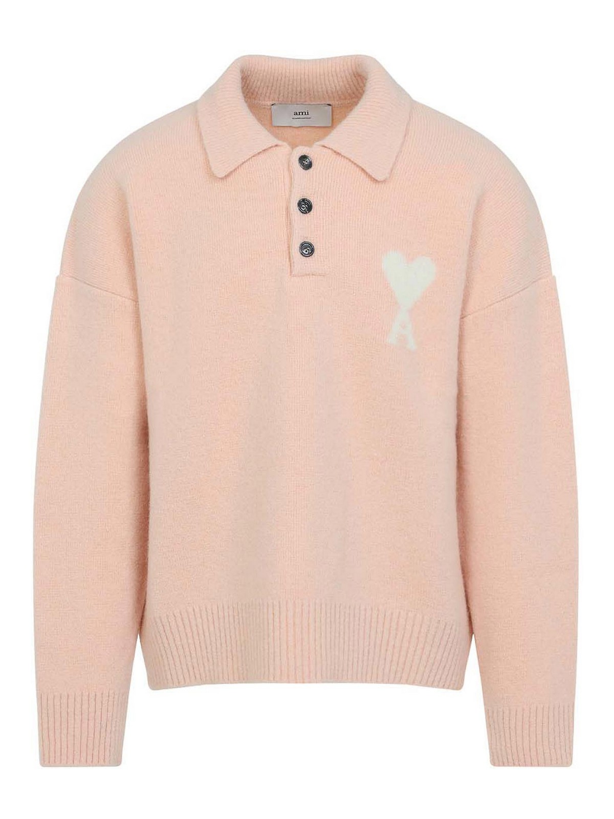 Ami Alexandre Mattiussi Ami Paris Powder Pink Ami De Coeur Polo Sweater Men In Pink