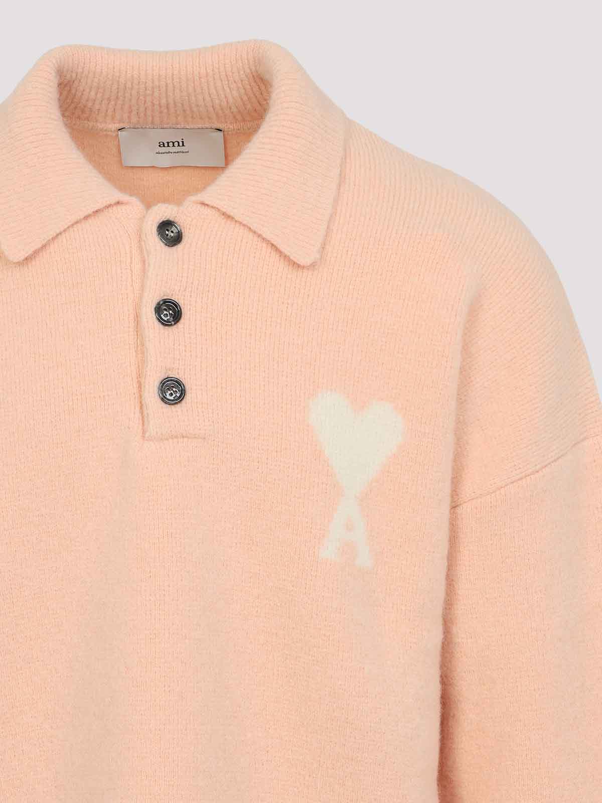 Ami Alexandre Mattiussi Ami Paris Powder Pink Ami De Coeur Polo Sweater Men In Pink