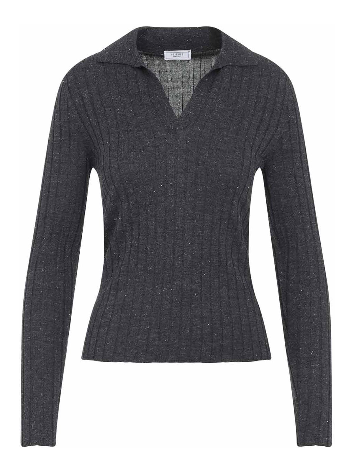Peserico Knit Lurex Polo In Gray