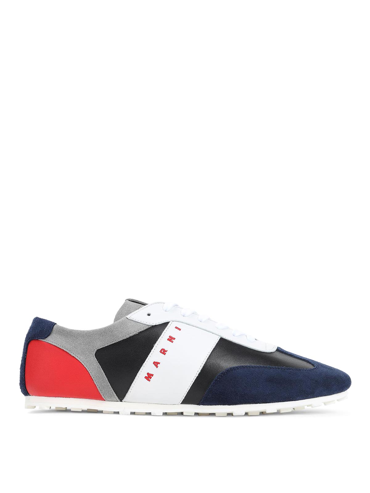 Marni Logo-embroidered Suede-trimmed Leather Sneakers In Multi