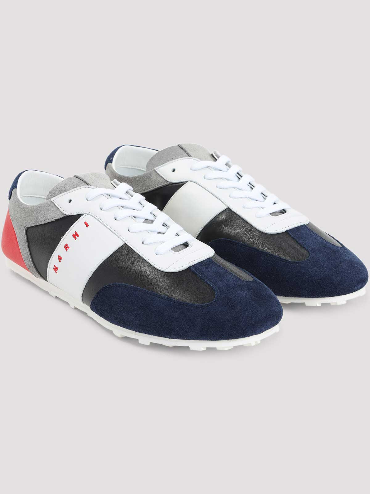 Marni Logo-embroidered Suede-trimmed Leather Sneakers In Multi