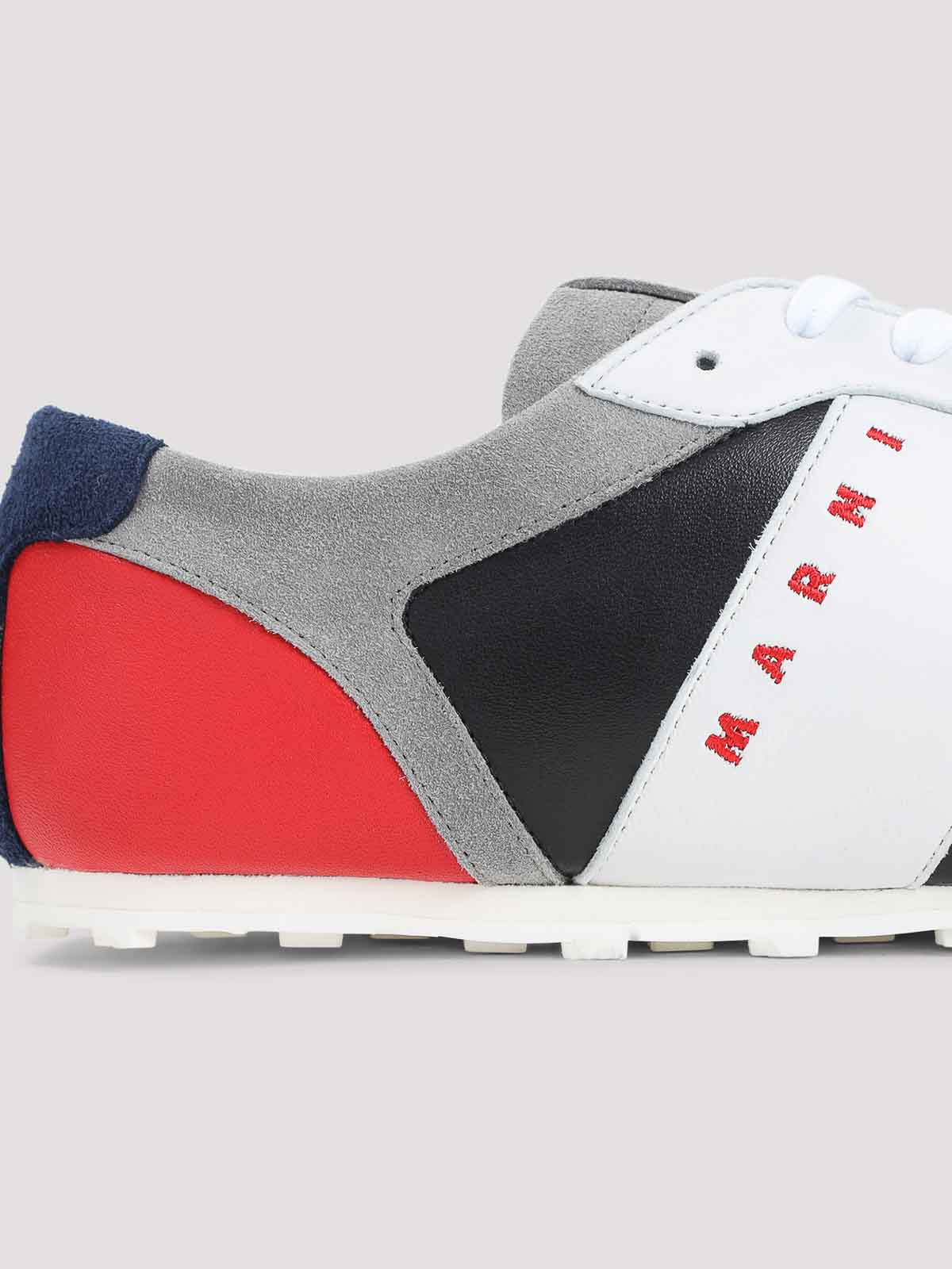 Marni Logo-embroidered Suede-trimmed Leather Sneakers In Multi