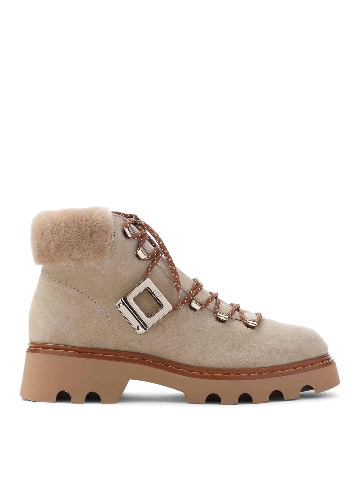Roger Vivier Viv Rangers Track Fur Boots In Brown
