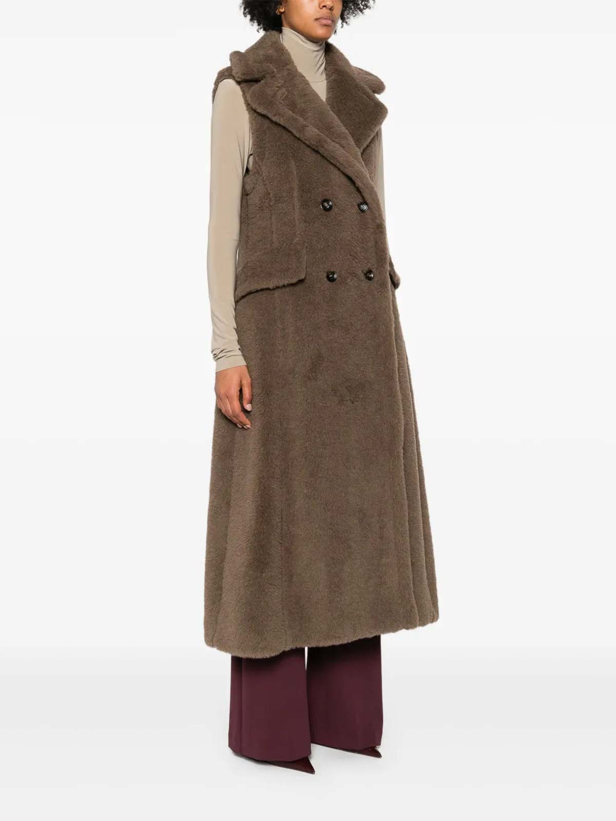 Max Mara Sleeveless Double-breasted Coat Boario In Brown