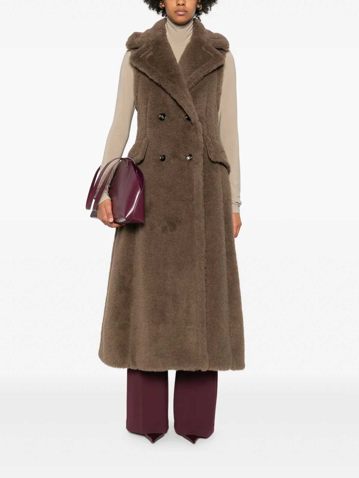 Max Mara Sleeveless Double-breasted Coat Boario In Brown