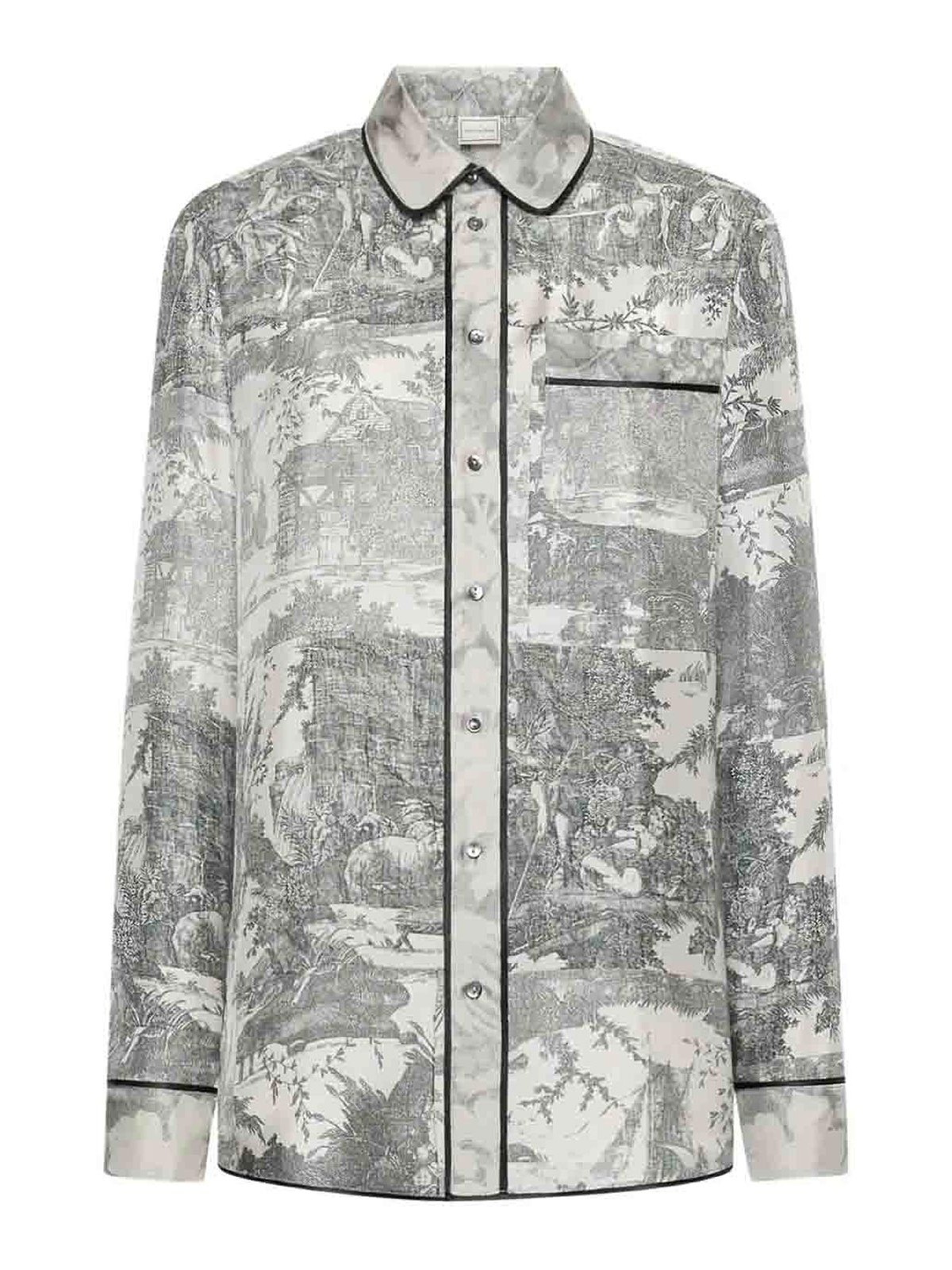 Pierre-louis Mascia Toile De Jouy Printed Silk Shirt In Gray