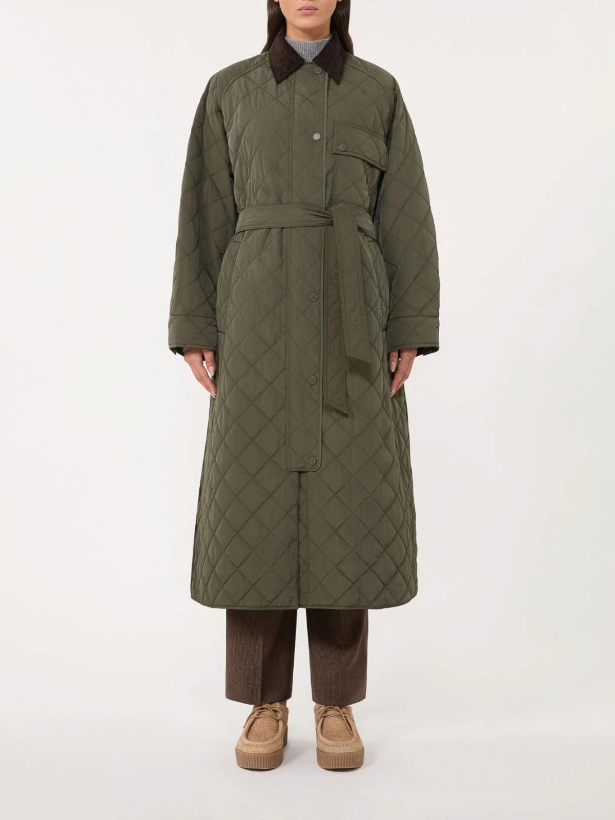 Weekend Max Mara Coccole Belted Quilted Coat In Brown
