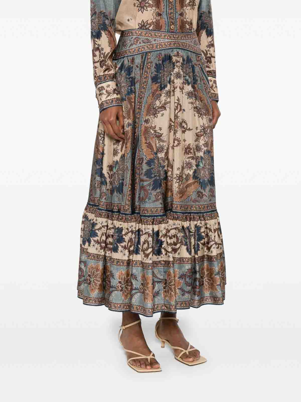 Zimmermann Ascension Silk Midi Skirt In Multi