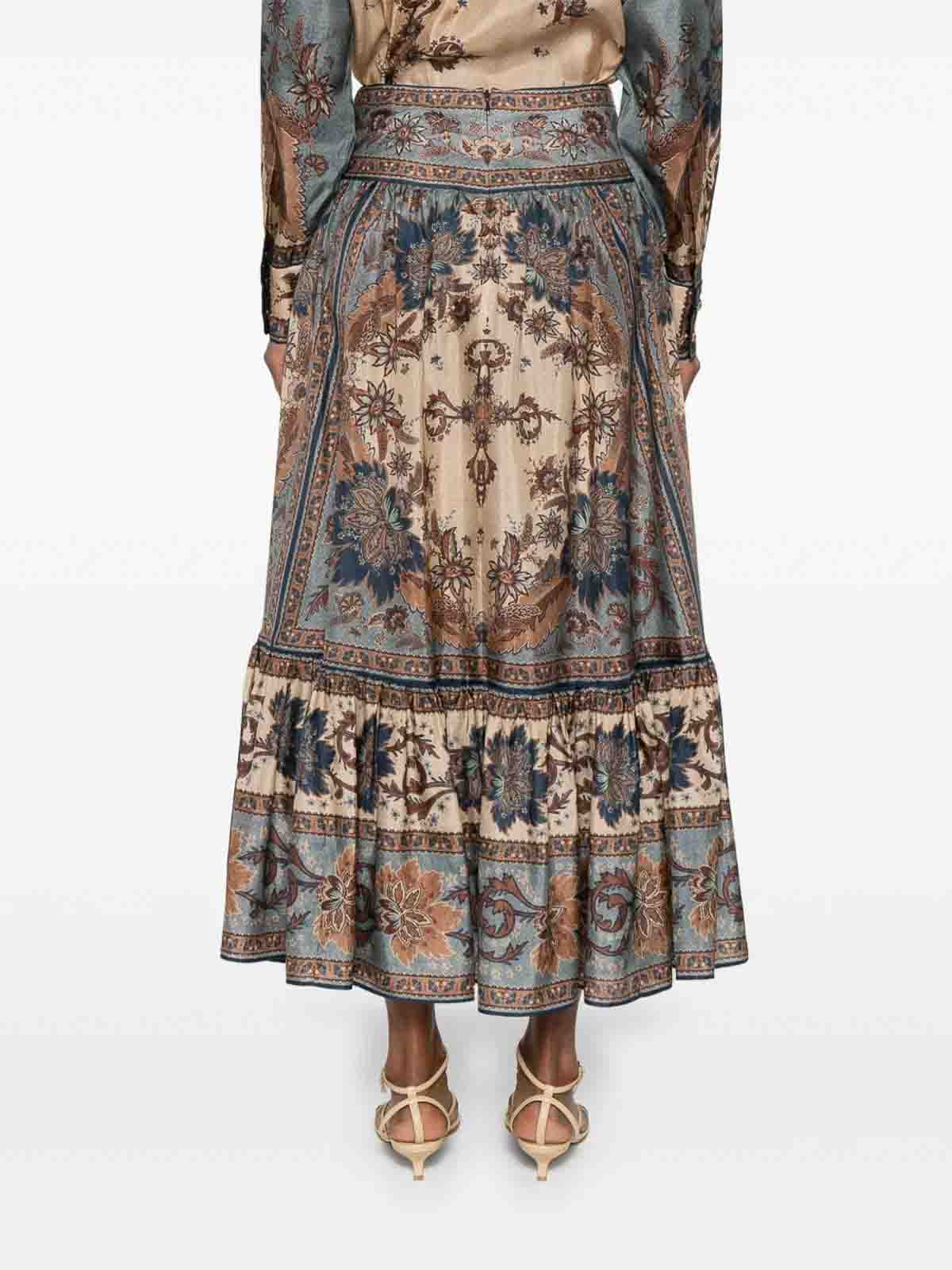 Zimmermann Ascension Silk Midi Skirt In Multi