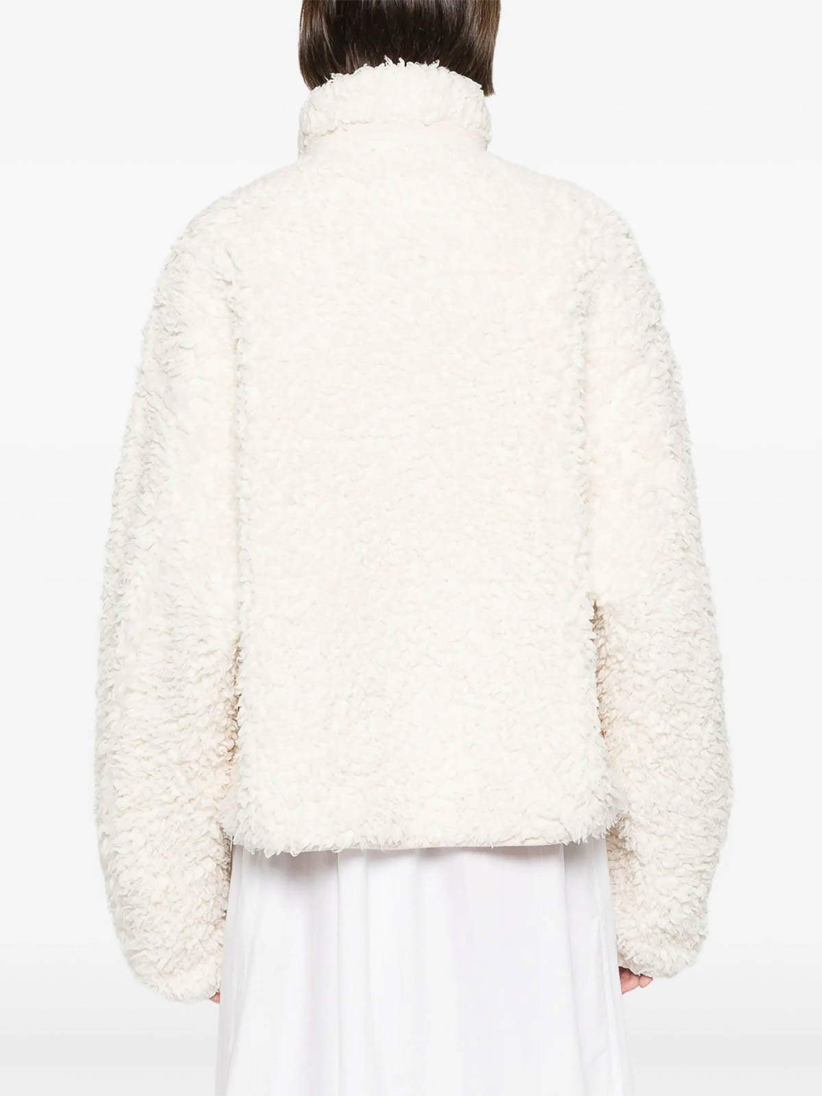 Jil Sander Textured High Collar Long Sleeve Jacket In White