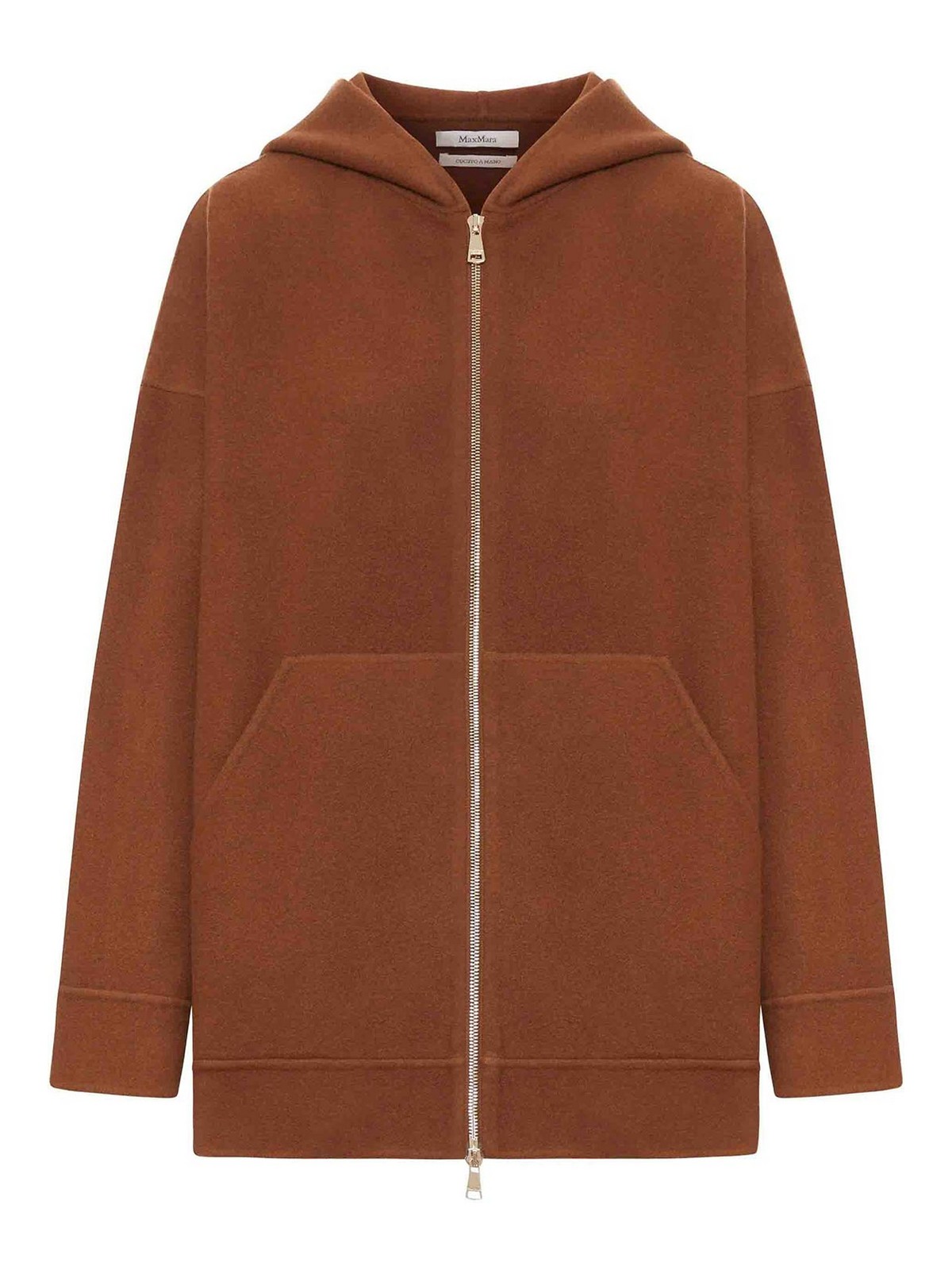 Max Mara Knitwear Hoodie With Long Sleeves And Pockets In Brown