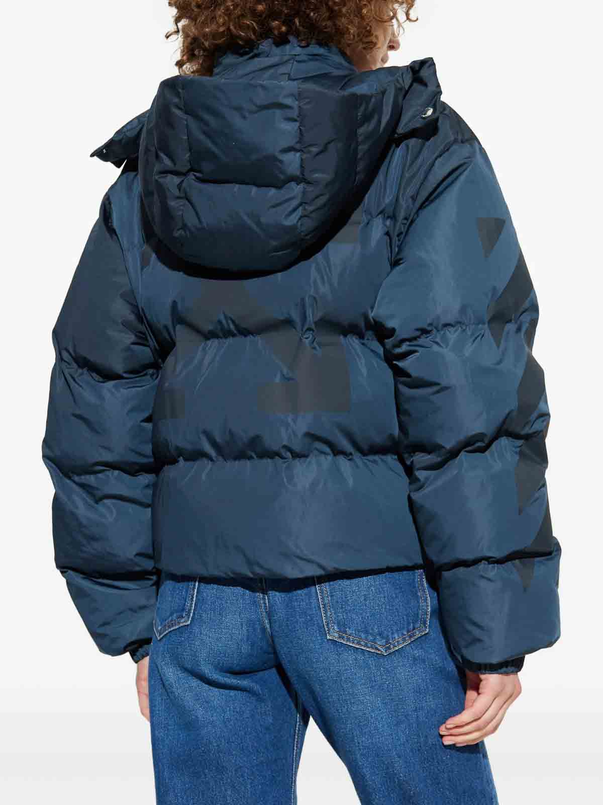 Off-white Cropped Hooded Puffer Jacket With High Collar In Blue