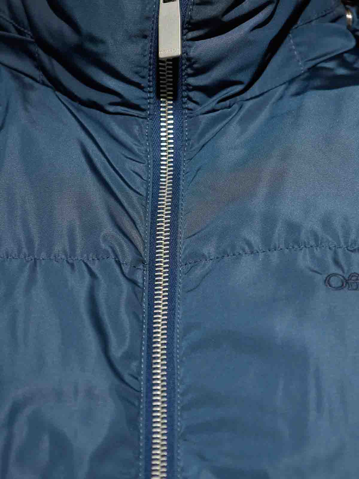 Off-white Cropped Hooded Puffer Jacket With High Collar In Blue