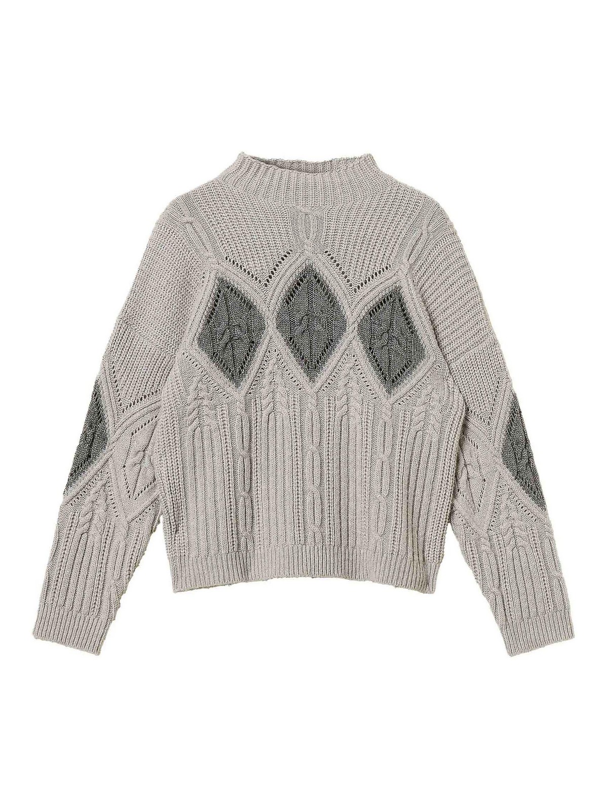 Twinset Cable-knit Intarsia Jumper In Gray