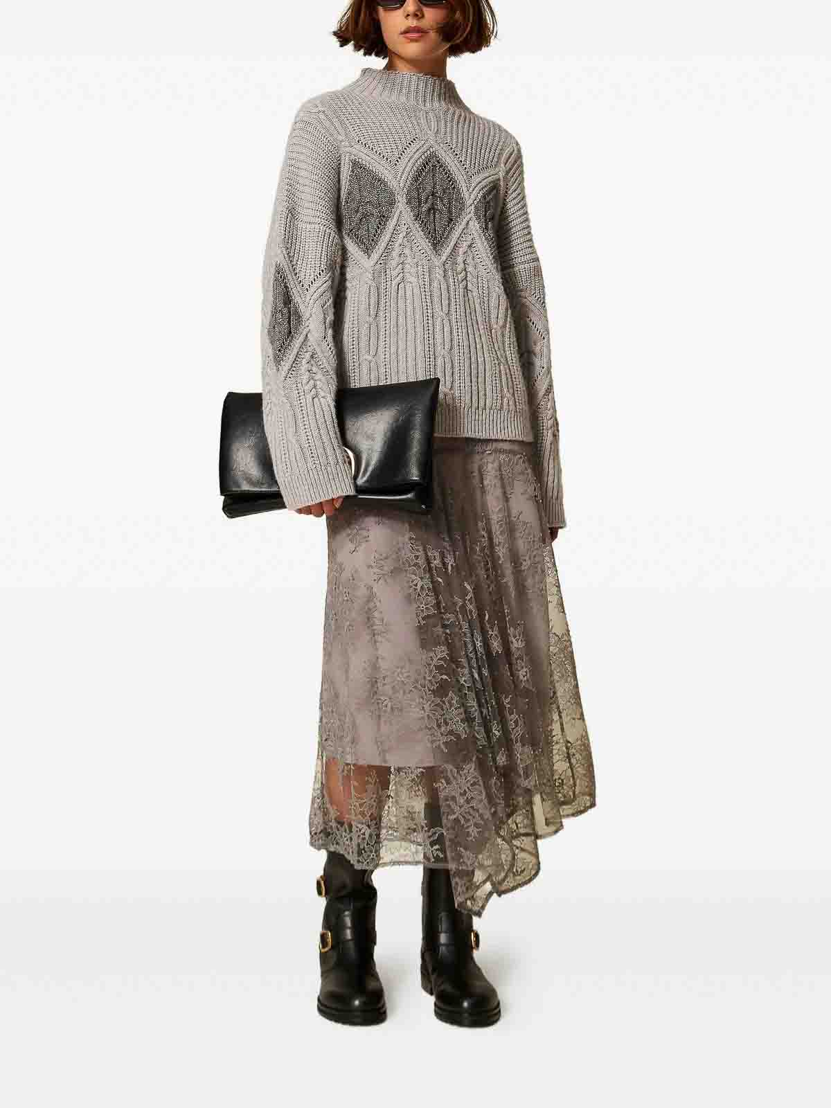 Twinset Cable-knit Intarsia Jumper In Gray