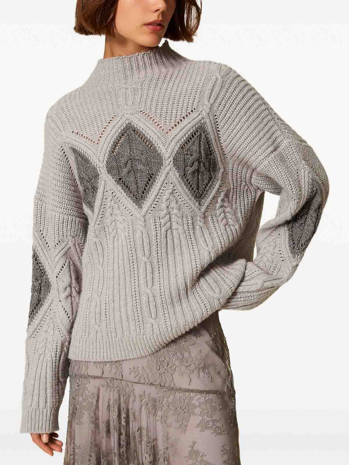 Twinset Cable-knit Intarsia Jumper In Gray