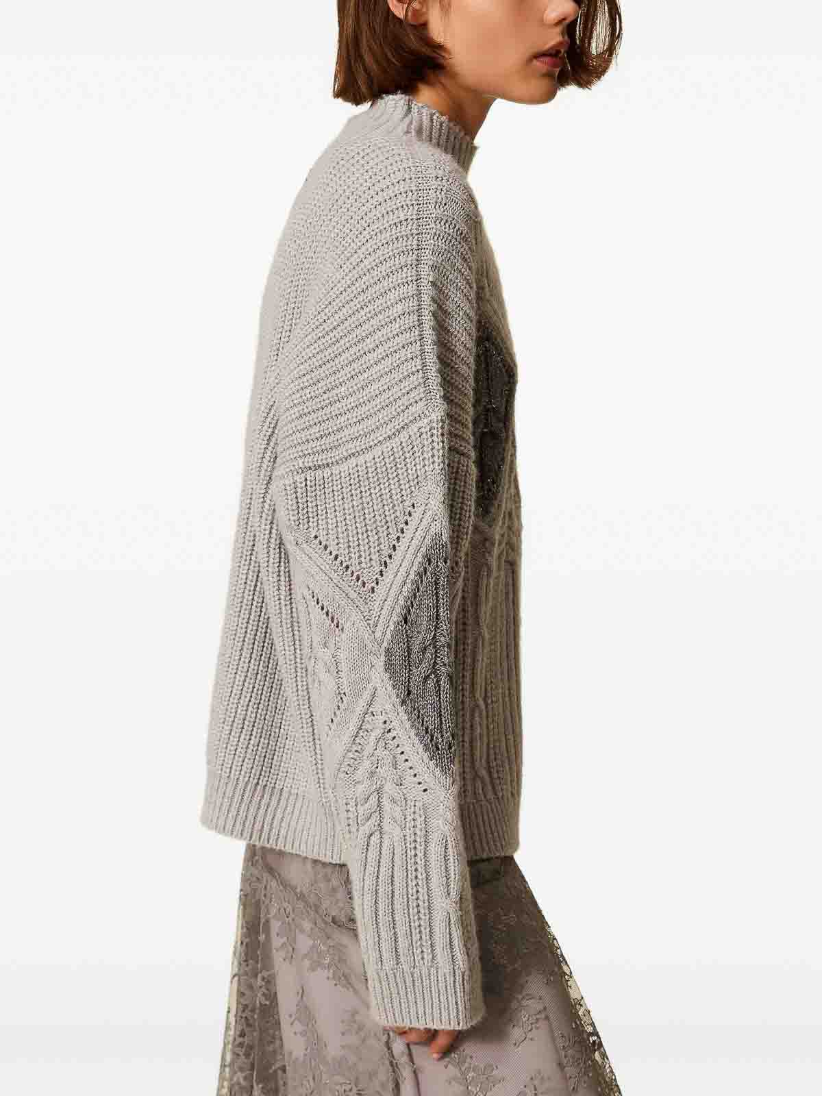 Twinset Cable-knit Intarsia Jumper In Gray