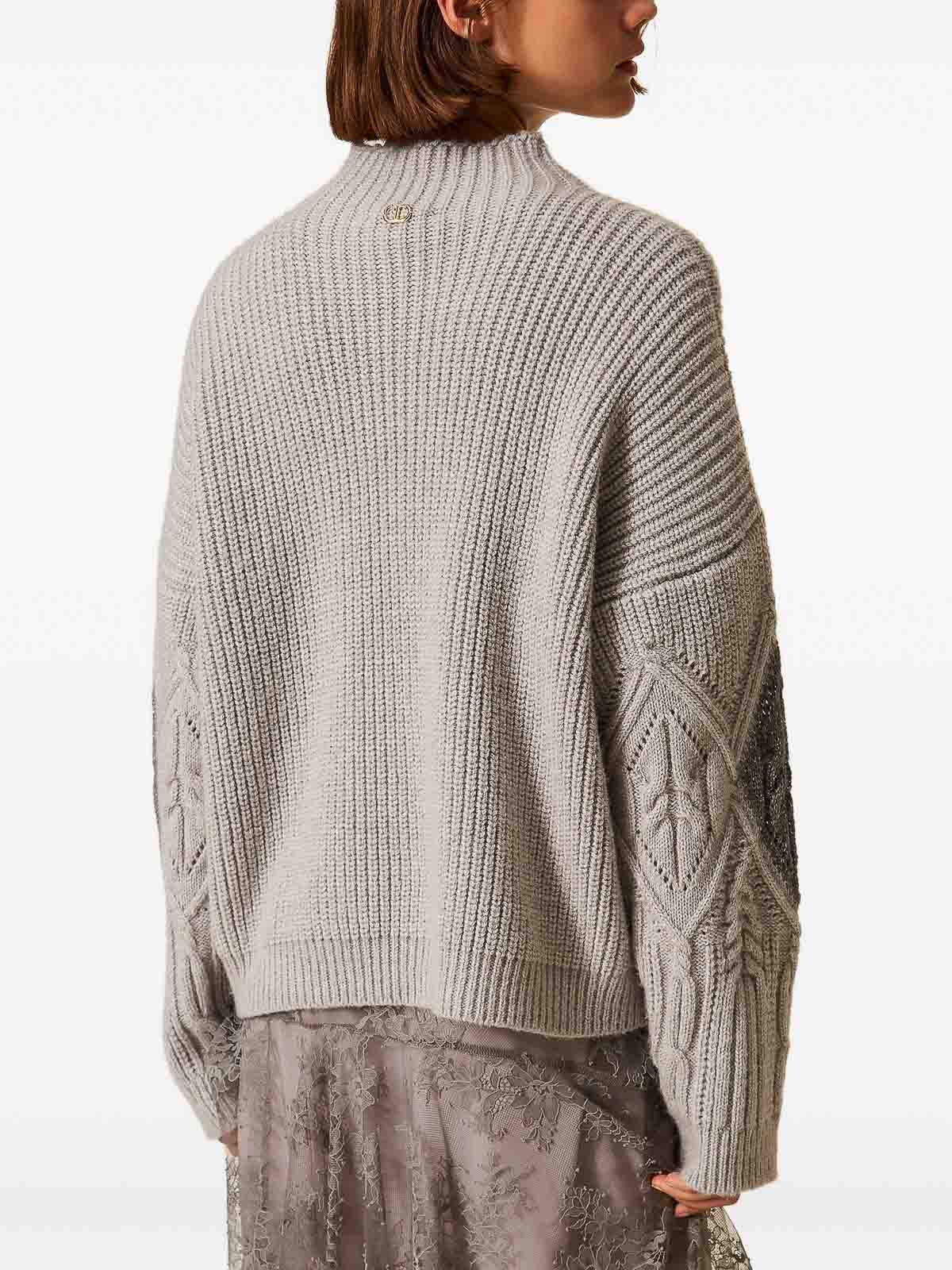 Twinset Cable-knit Intarsia Jumper In Gray