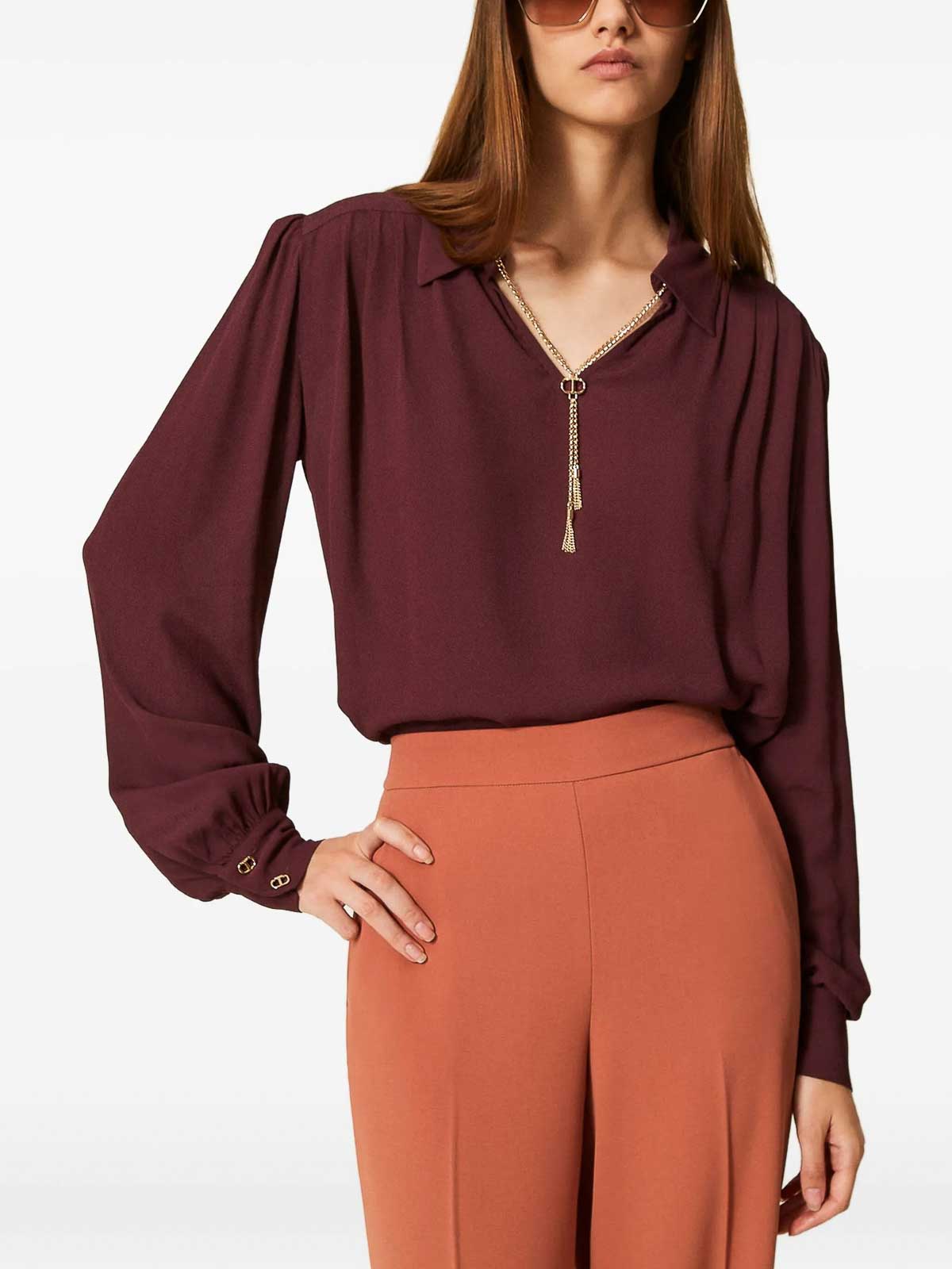 Twinset Burgundy Shirt With Ruffles In Burgundy