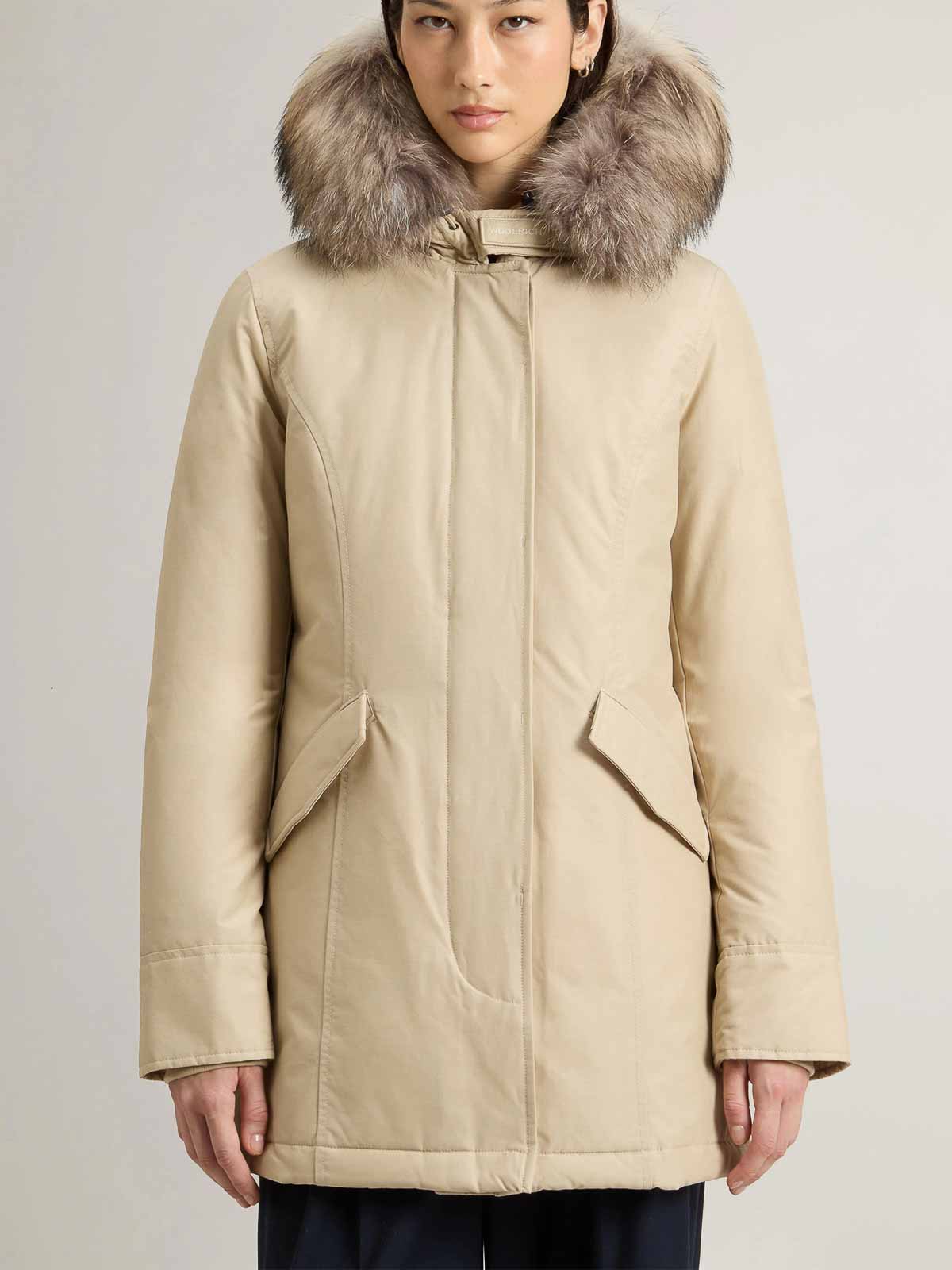 Woolrich Arctic Raccoon Parka In Neutral