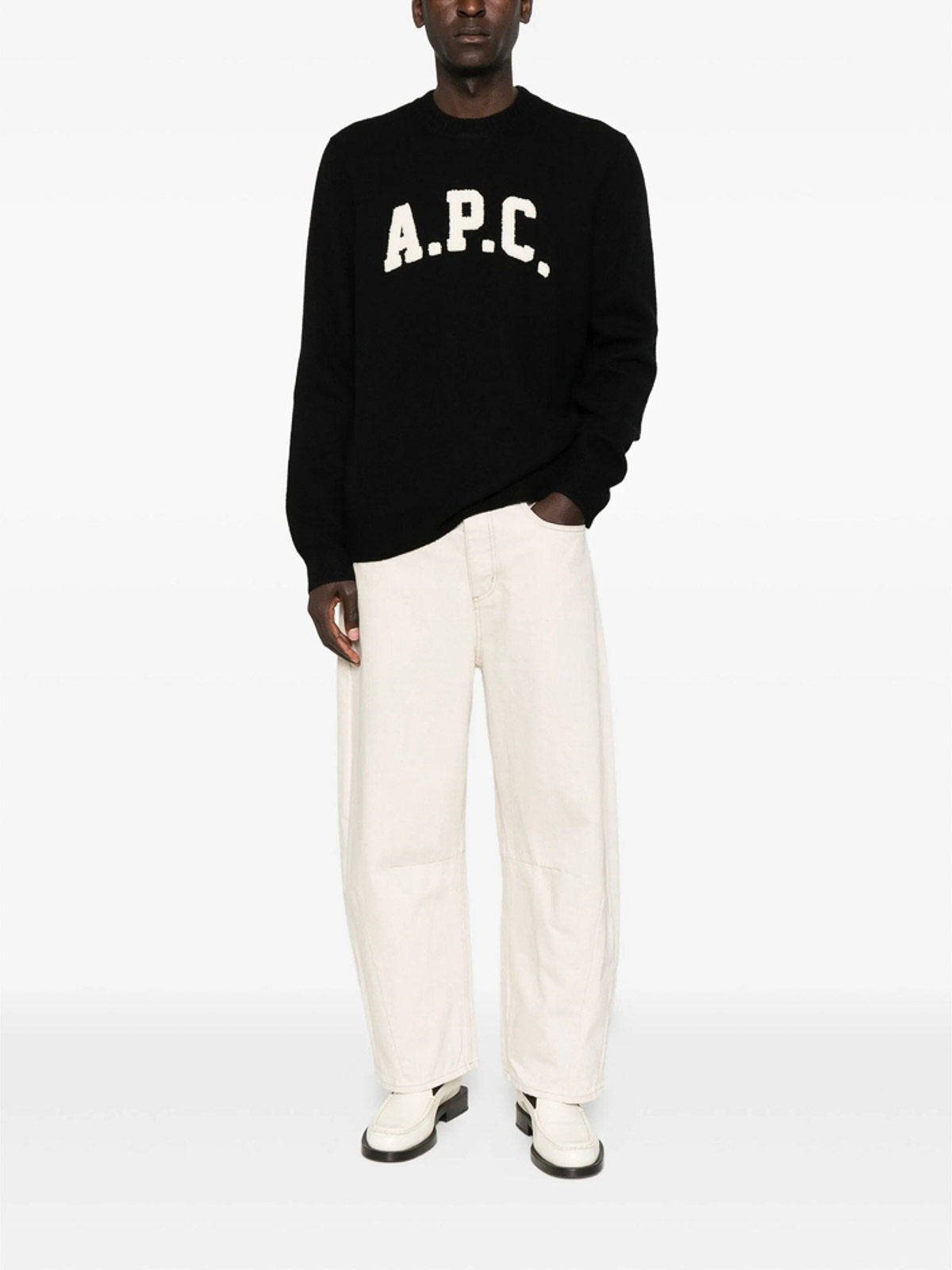 Apc Crew Neck Black Sweater With Bold Lettering In Black