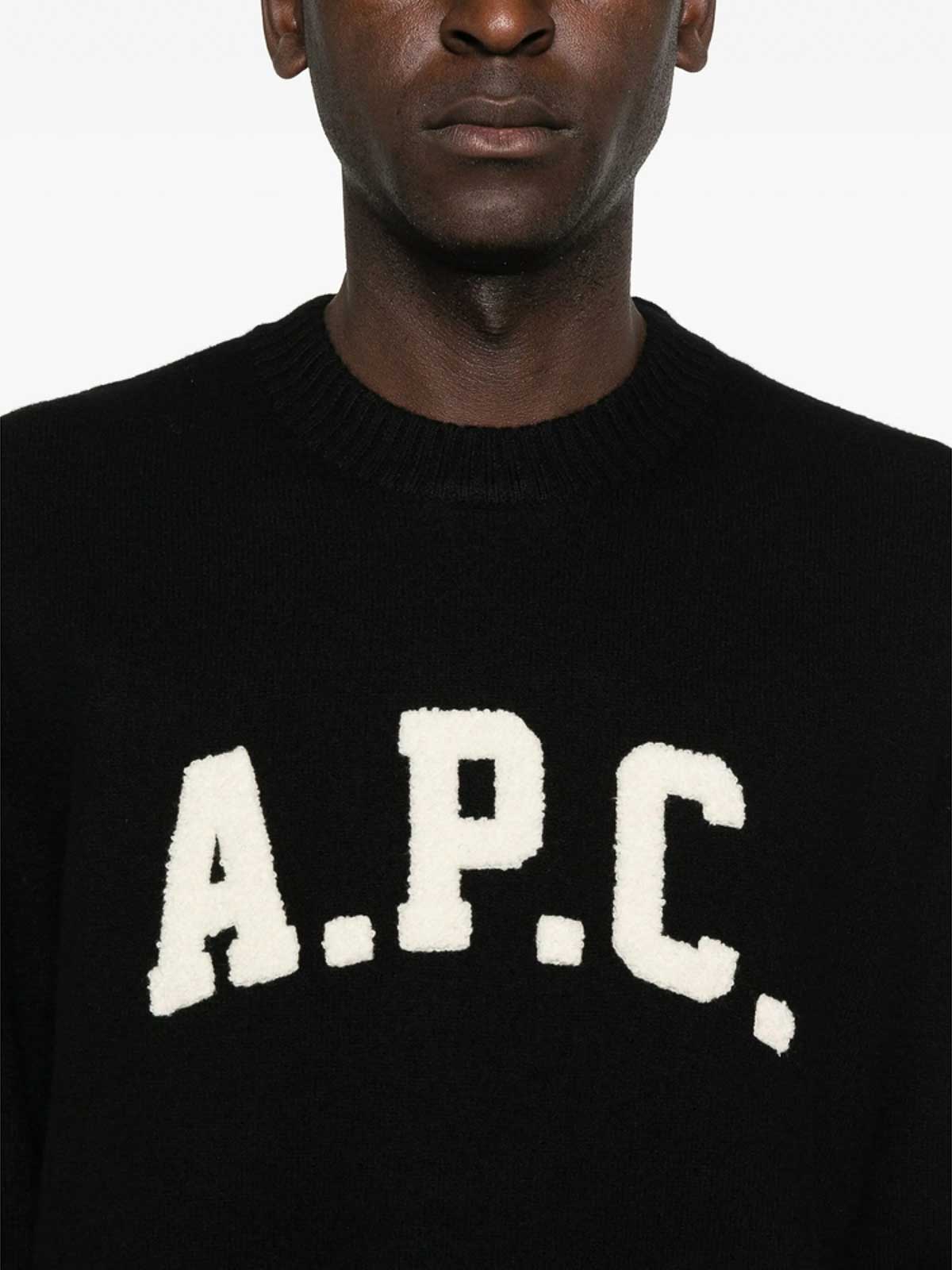 Apc Crew Neck Black Sweater With Bold Lettering In Black
