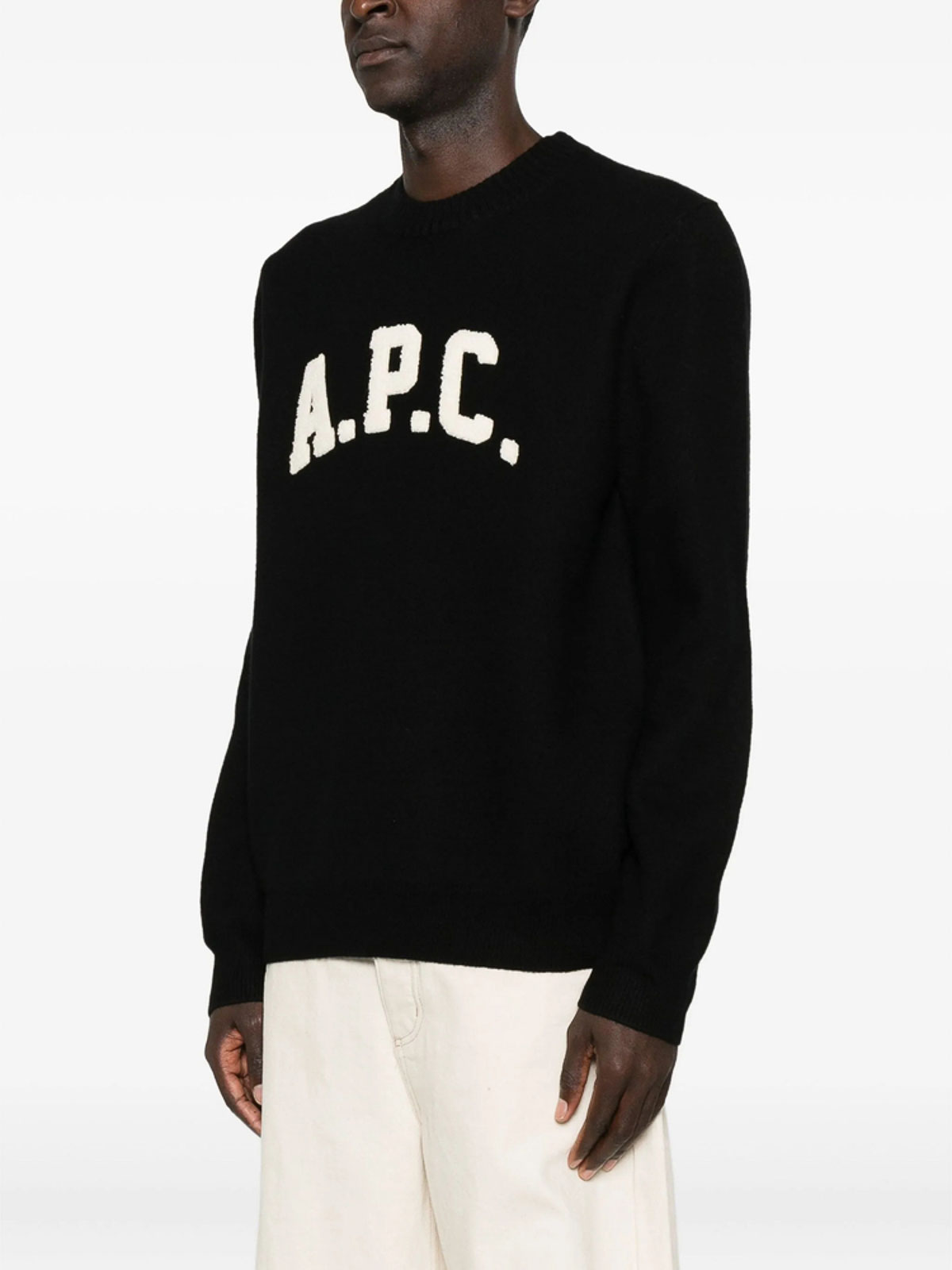 Apc Crew Neck Black Sweater With Bold Lettering In Black