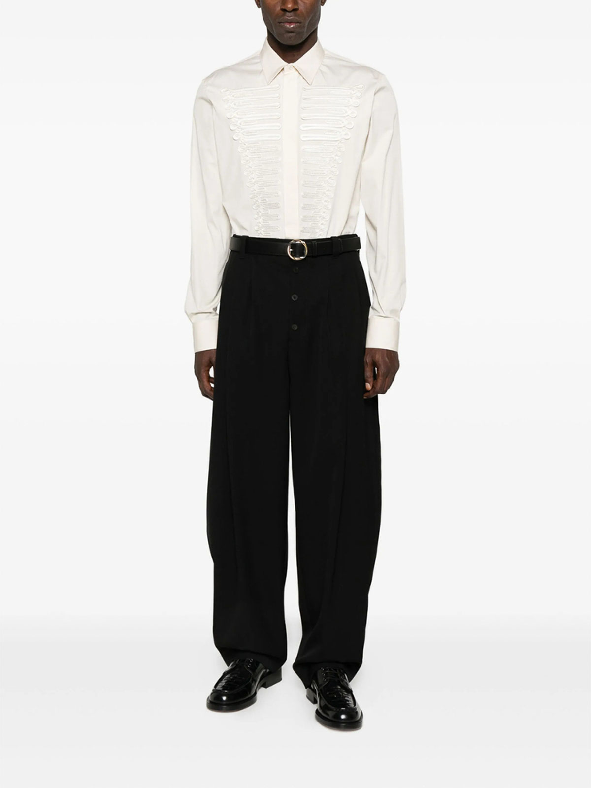 Alexander Mcqueen Mcqueen Ceremonial Soutache Embellished Cotton Poplin Button-up Shirt In White