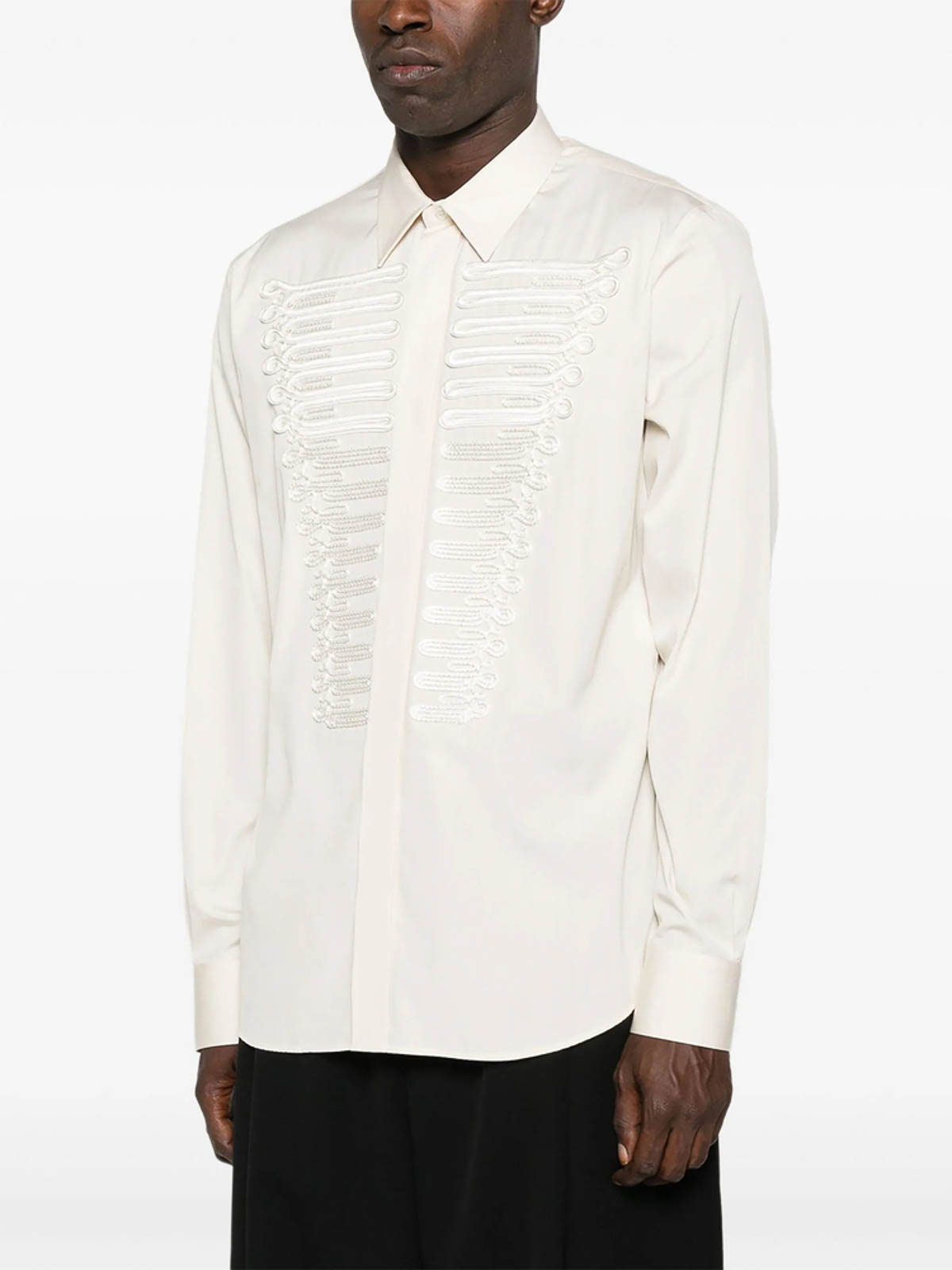 Alexander Mcqueen Mcqueen Ceremonial Soutache Embellished Cotton Poplin Button-up Shirt In White