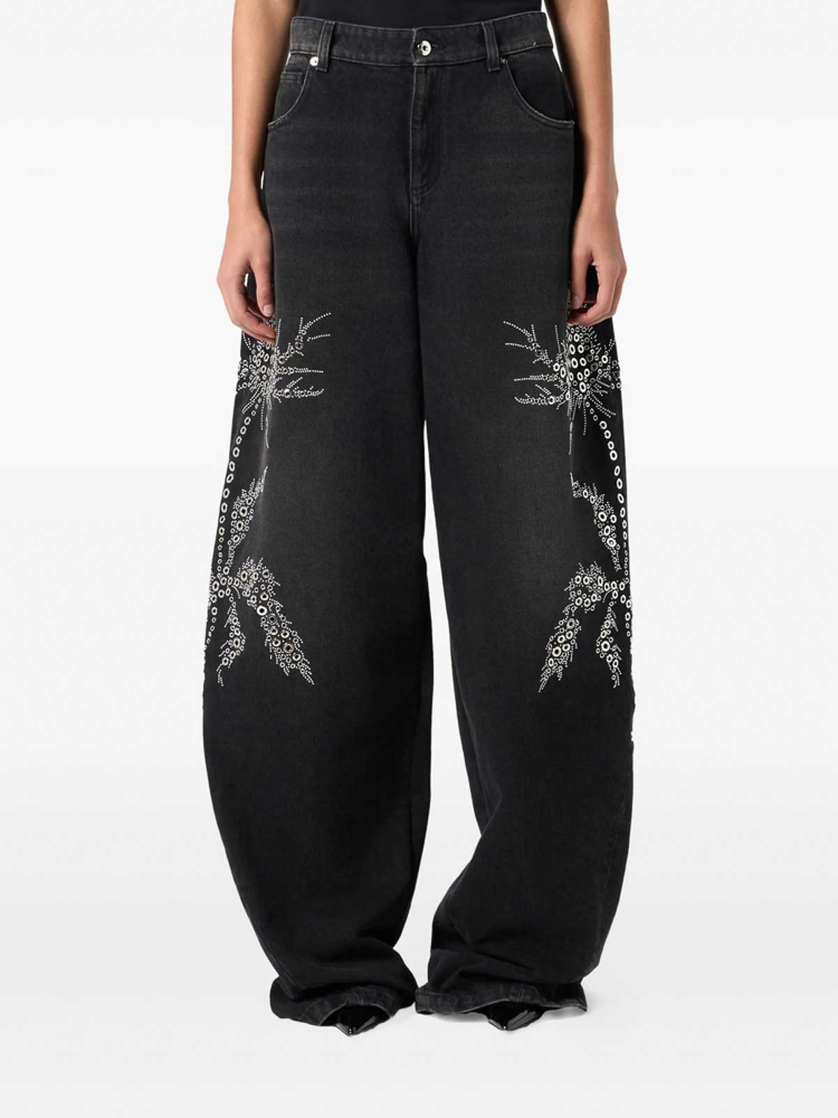 Blumarine Denim Palazzo Pants In Black