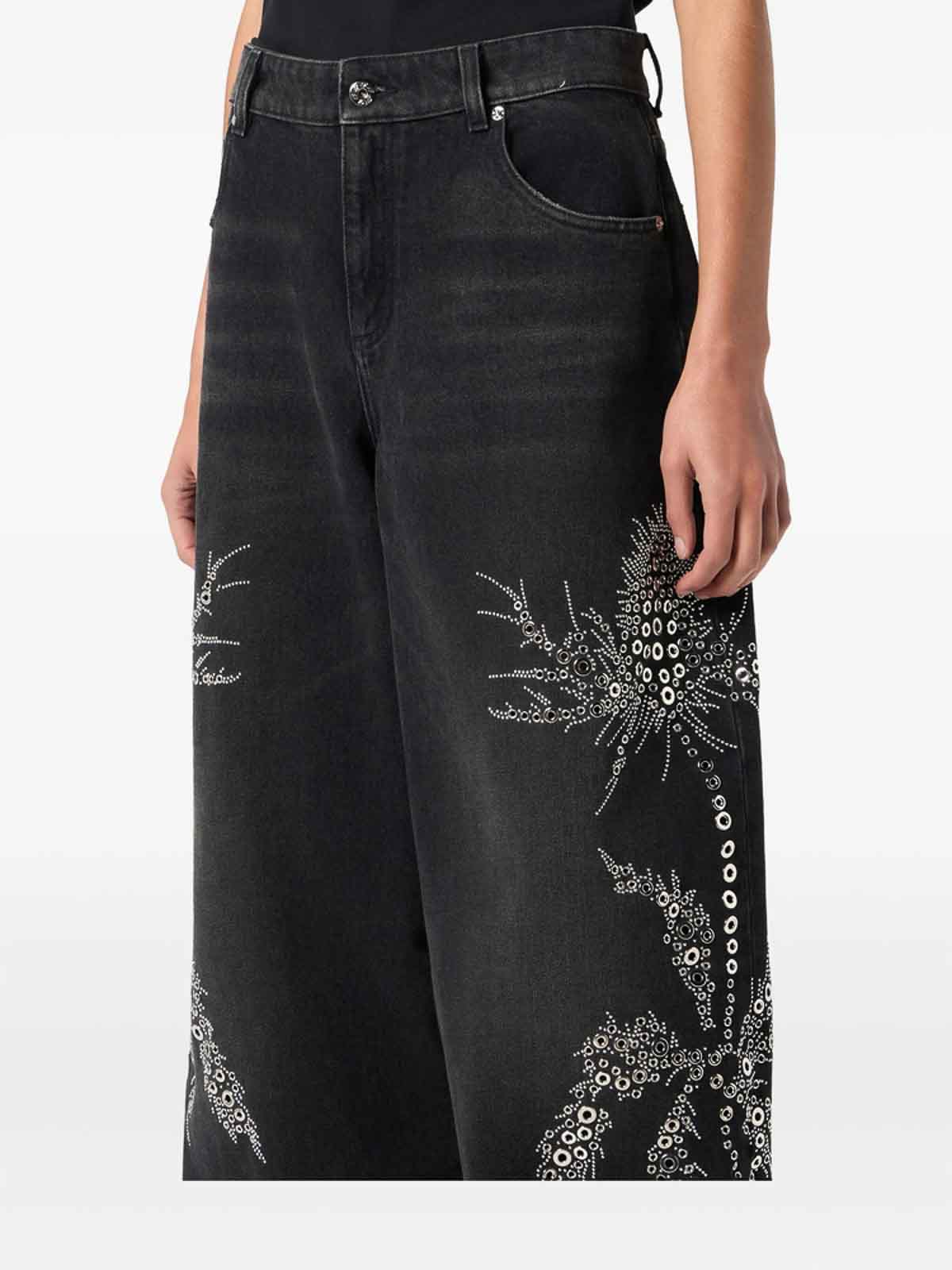 Blumarine Denim Palazzo Pants In Black