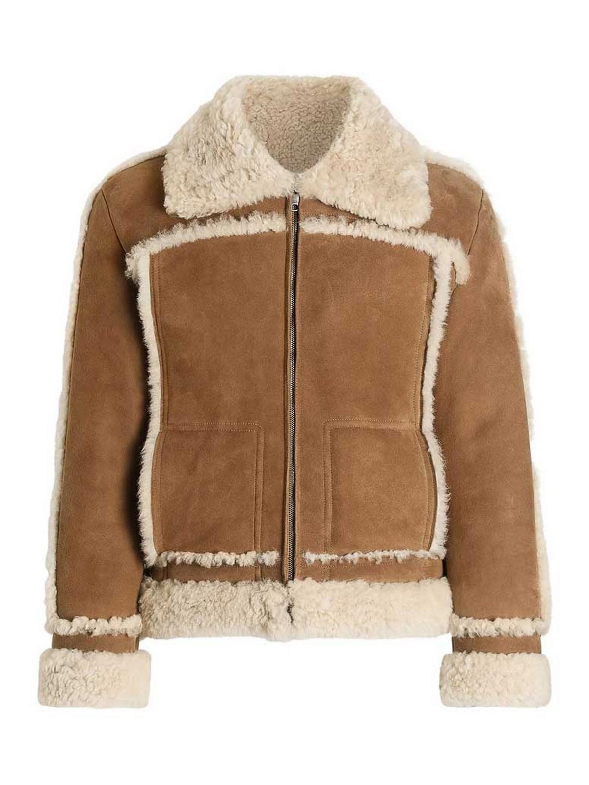 Dolce & Gabbana Suede Shearling Jacket In Brown