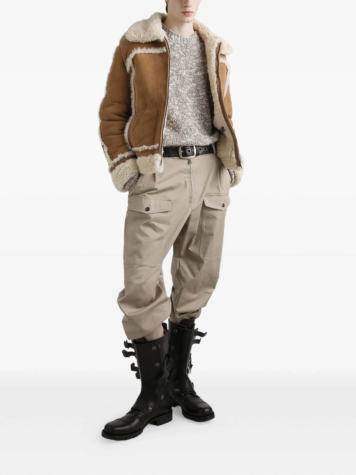 Dolce & Gabbana Suede Shearling Jacket In Brown
