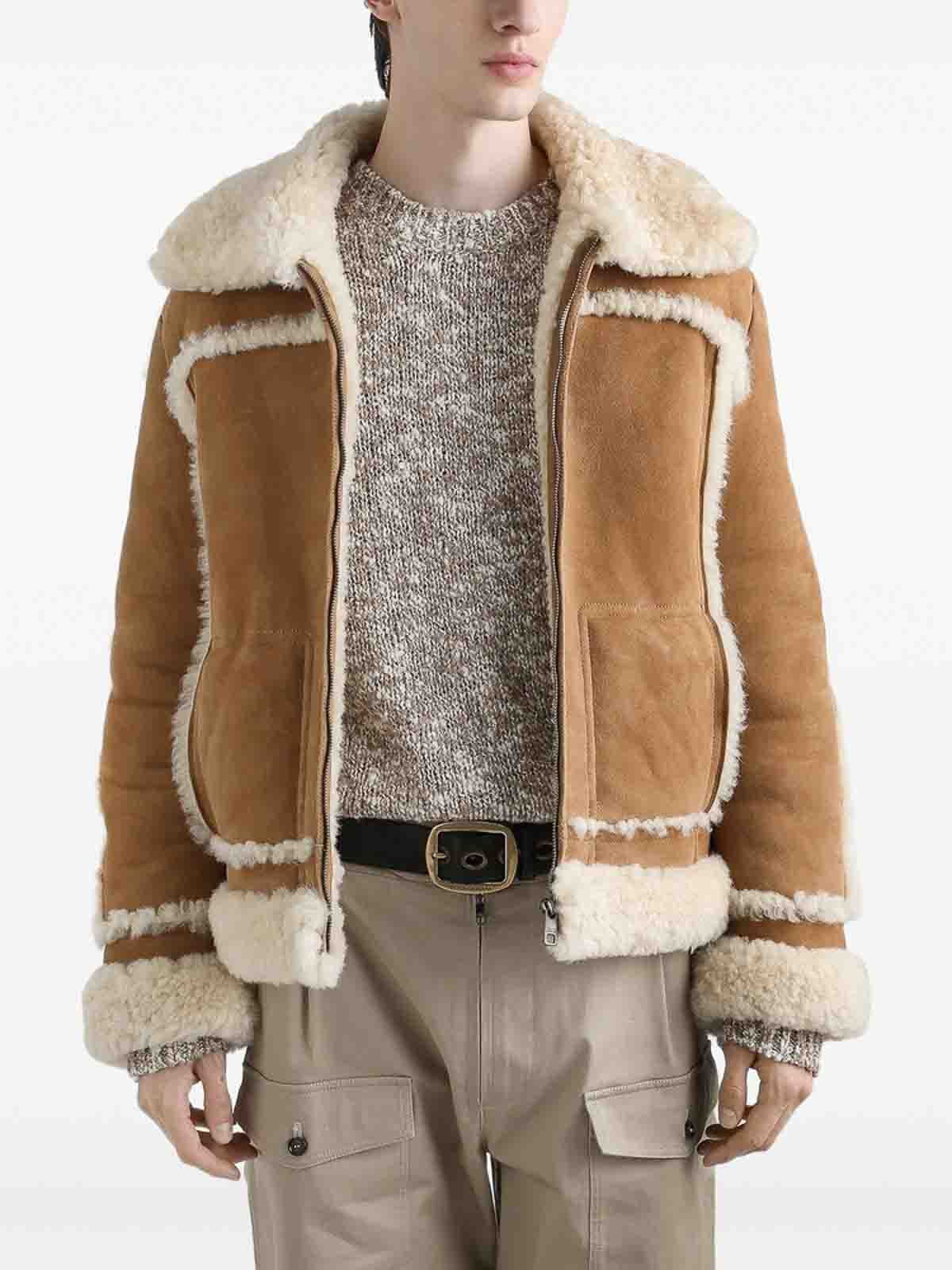 Dolce & Gabbana Suede Shearling Jacket In Brown
