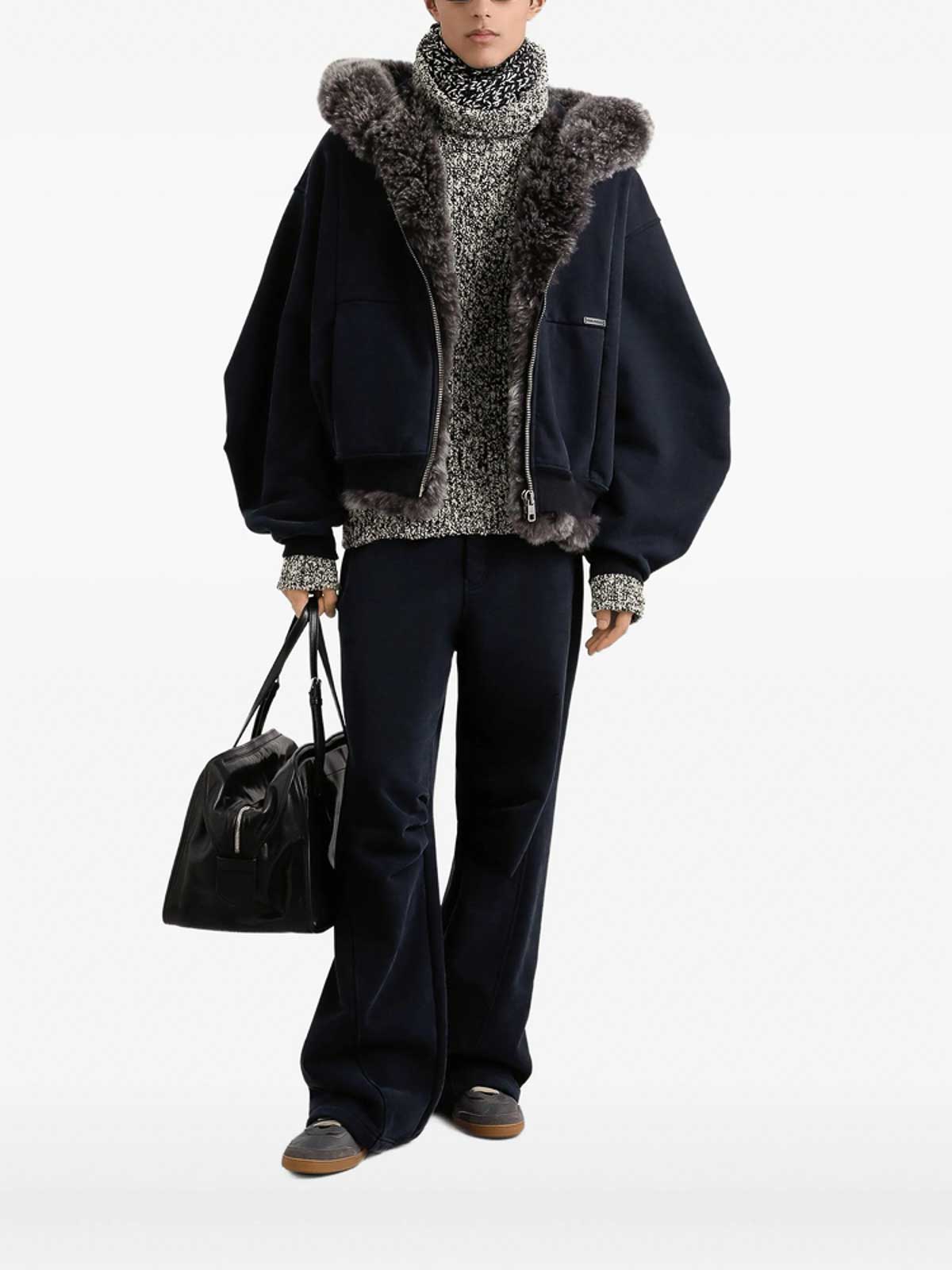Dolce & Gabbana Two-tone Wool Blend Sweater In Gray