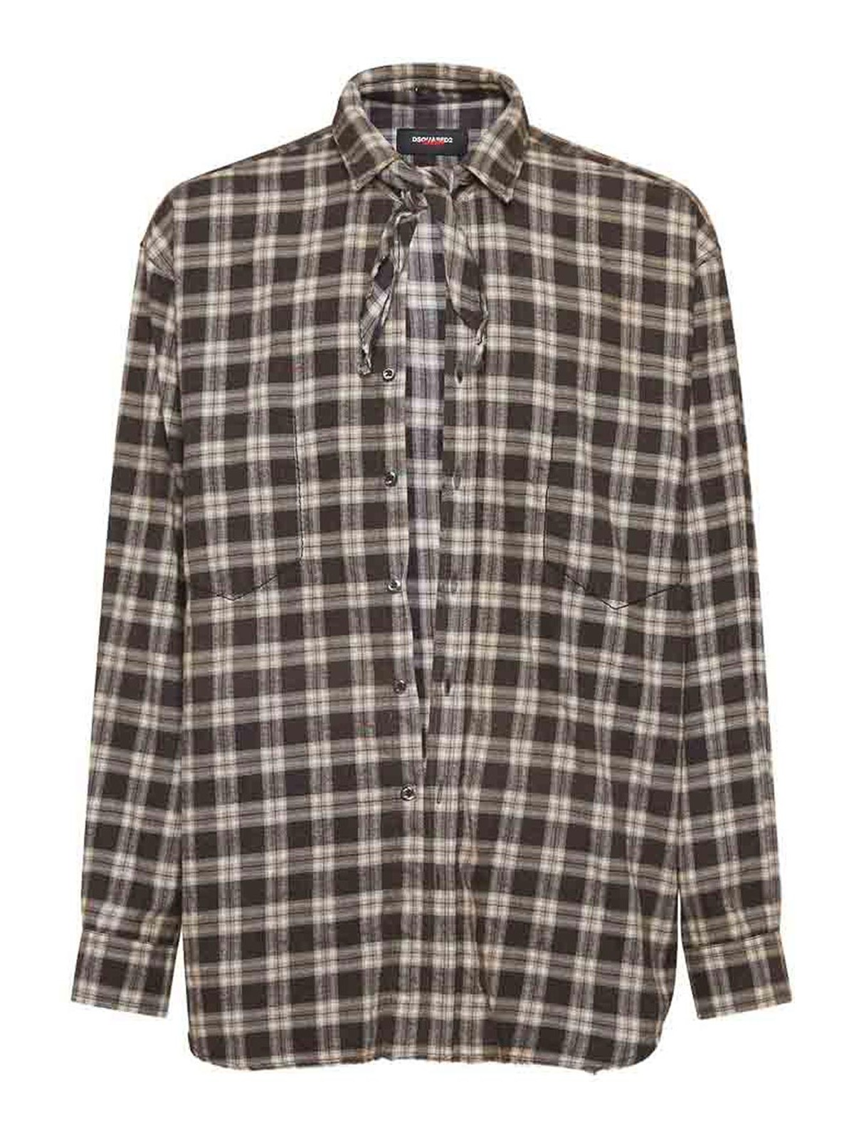 Dsquared2 Capsule Shirt In All-over Check Patterned Cotton In Brown