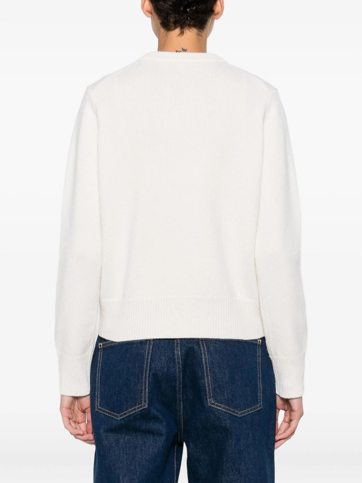 Maison Kitsuné Fox Head Wool Crewneck Jumper In White