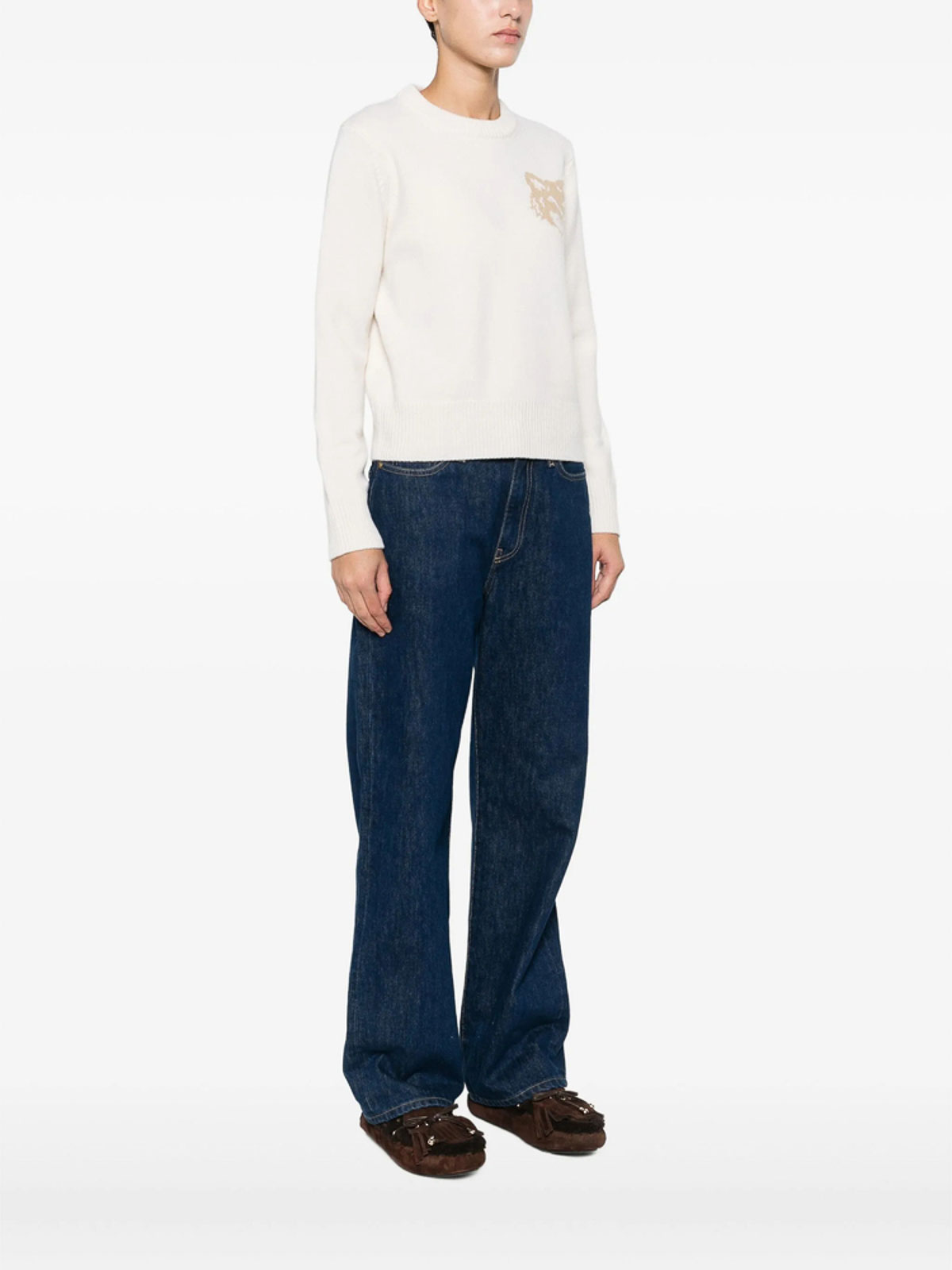 Maison Kitsuné Fox Head Wool Crewneck Jumper In White
